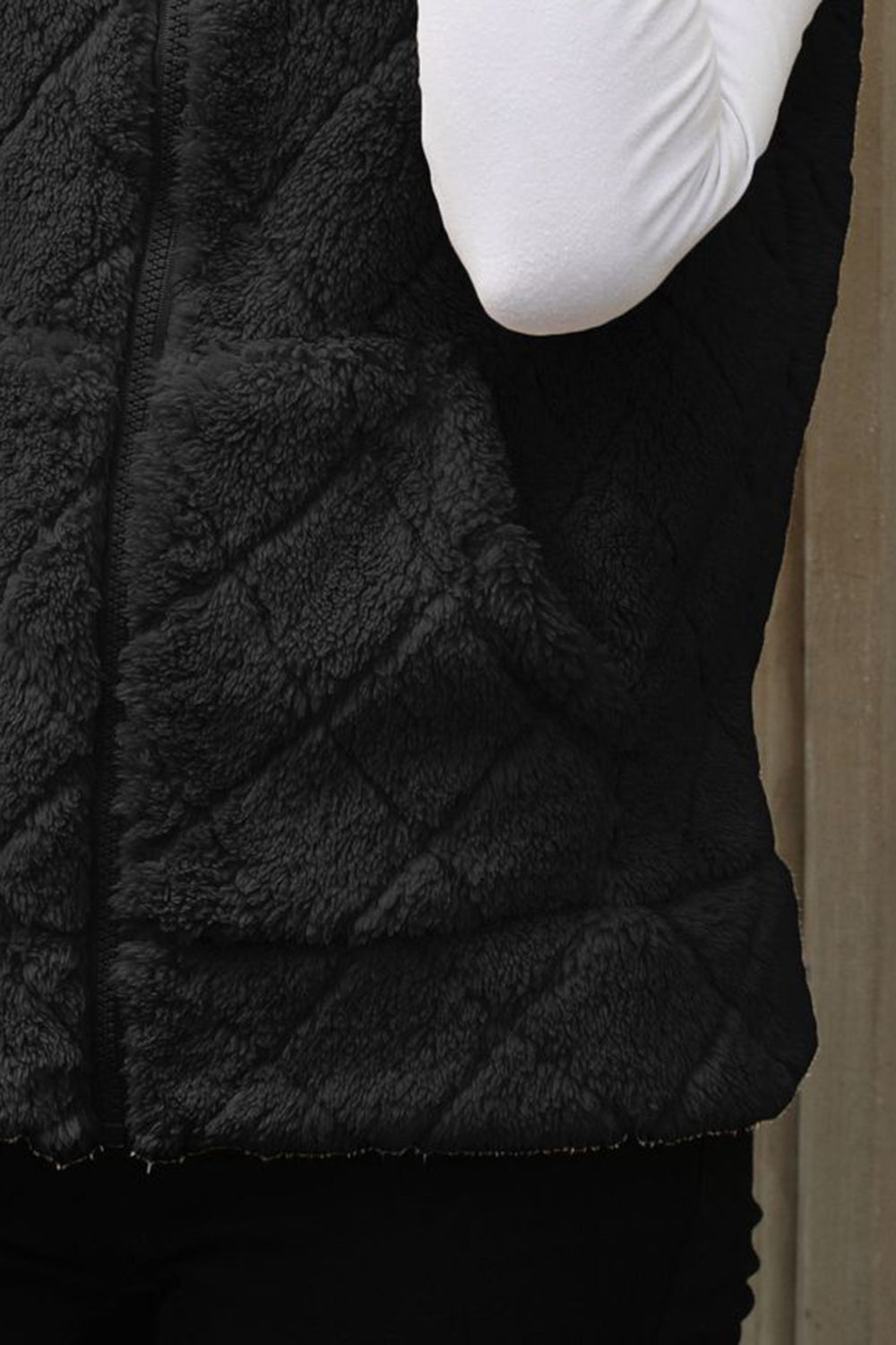 Fuzzy Plaid Texture Zip Up Vest Coat - Charming Charlie