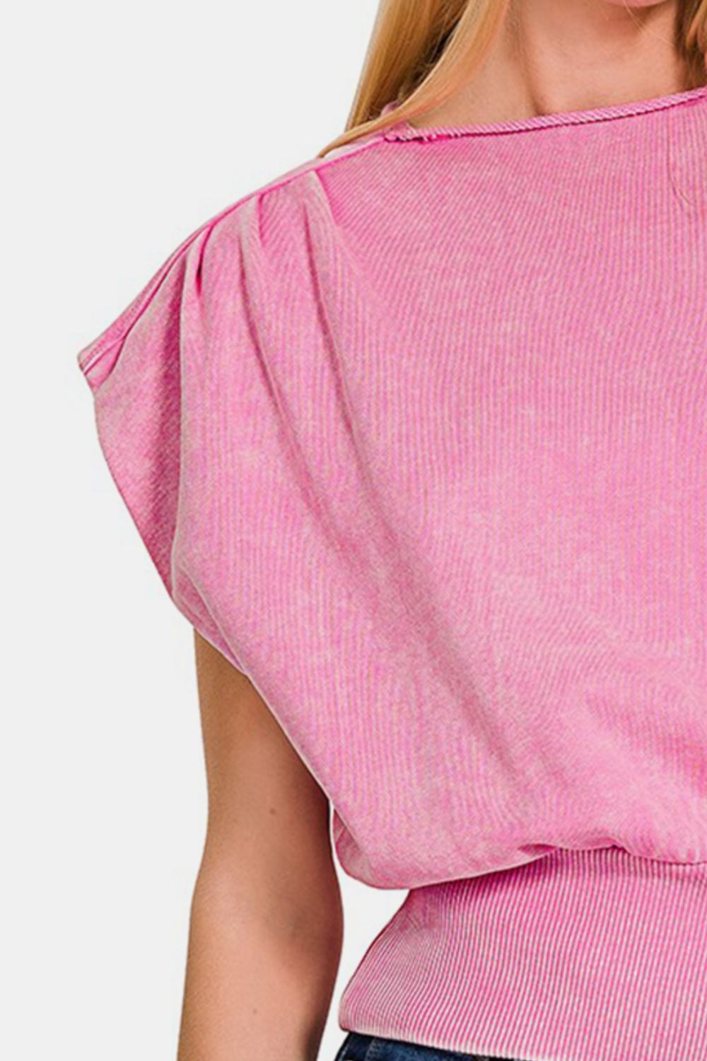 Zenana Washed Boat Neck Bottom Banded Dolman Sleeve Top - Charming Charlie