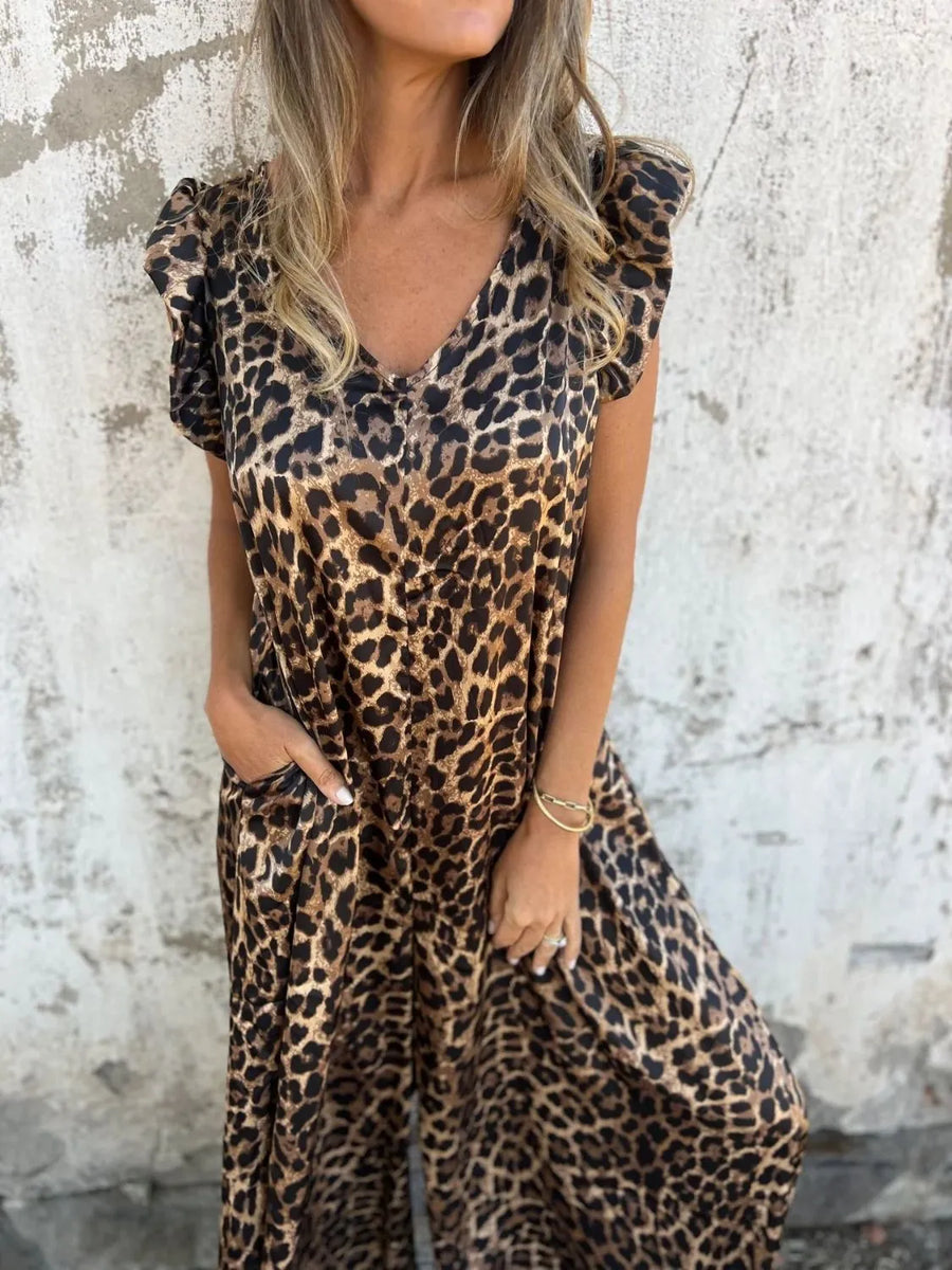 Plus Denim V-neck Wide Leg Jumpsuit main image 0