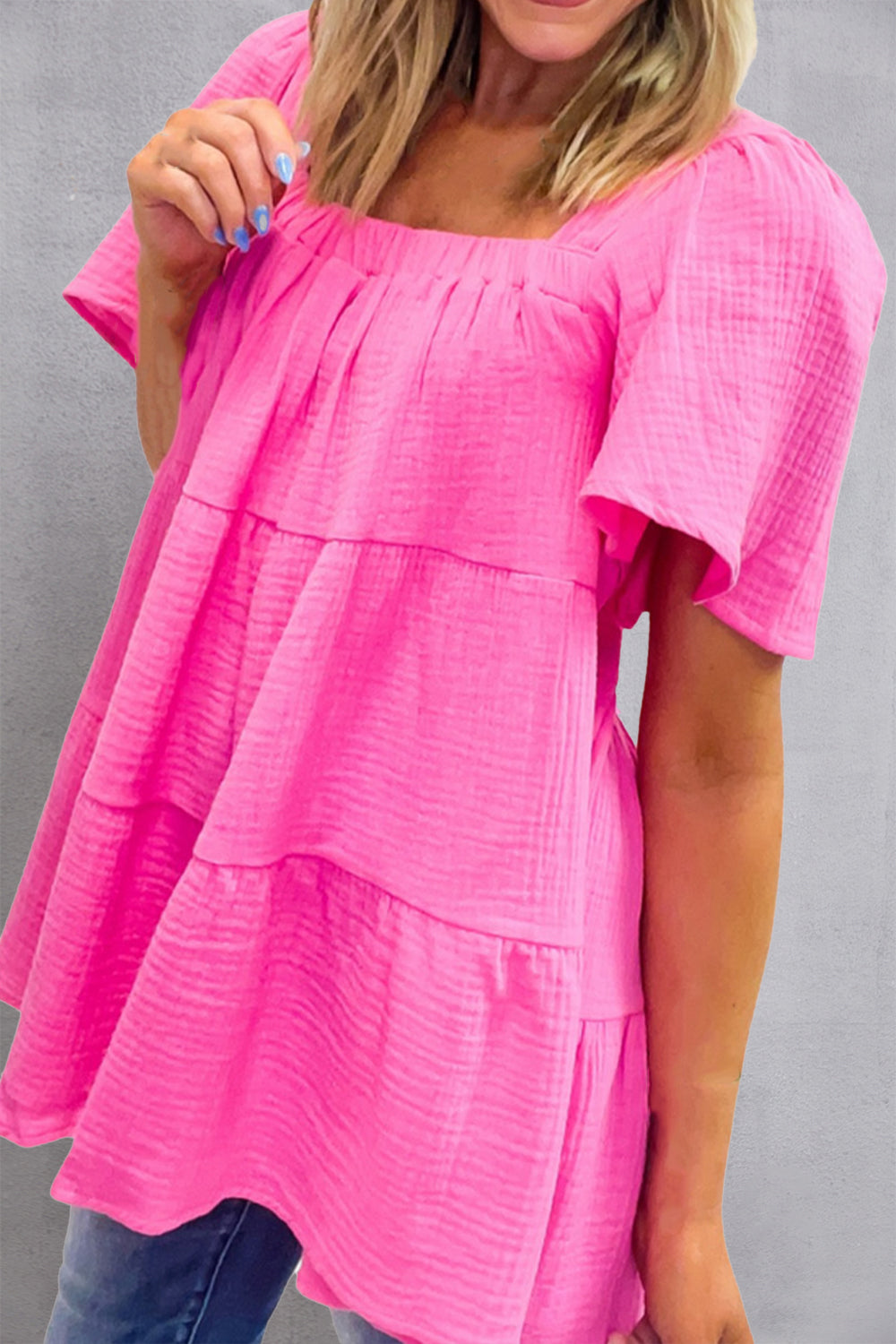 Square Neck Short Sleeve Blouse - Charming Charlie