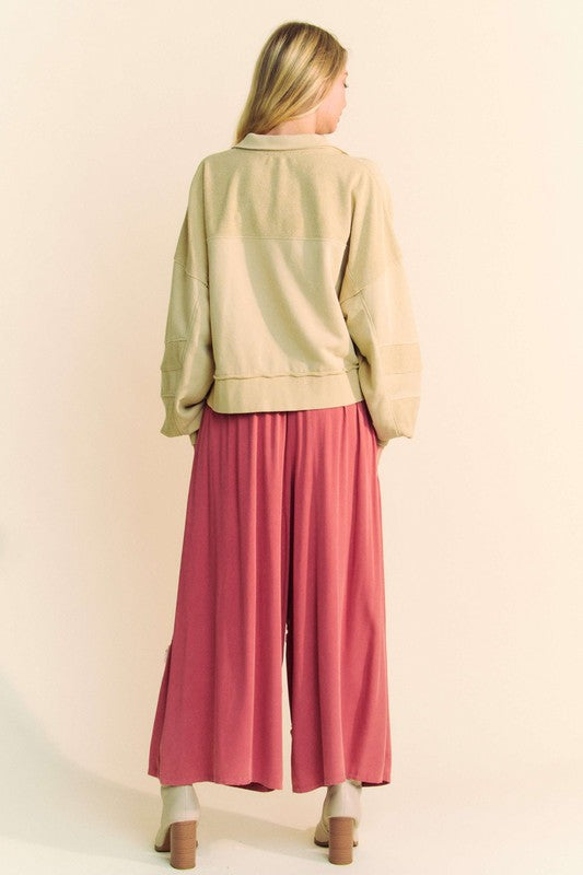Davi & Dani Smocked Waist Flower Patch Wide Leg Pants - Charming Charlie