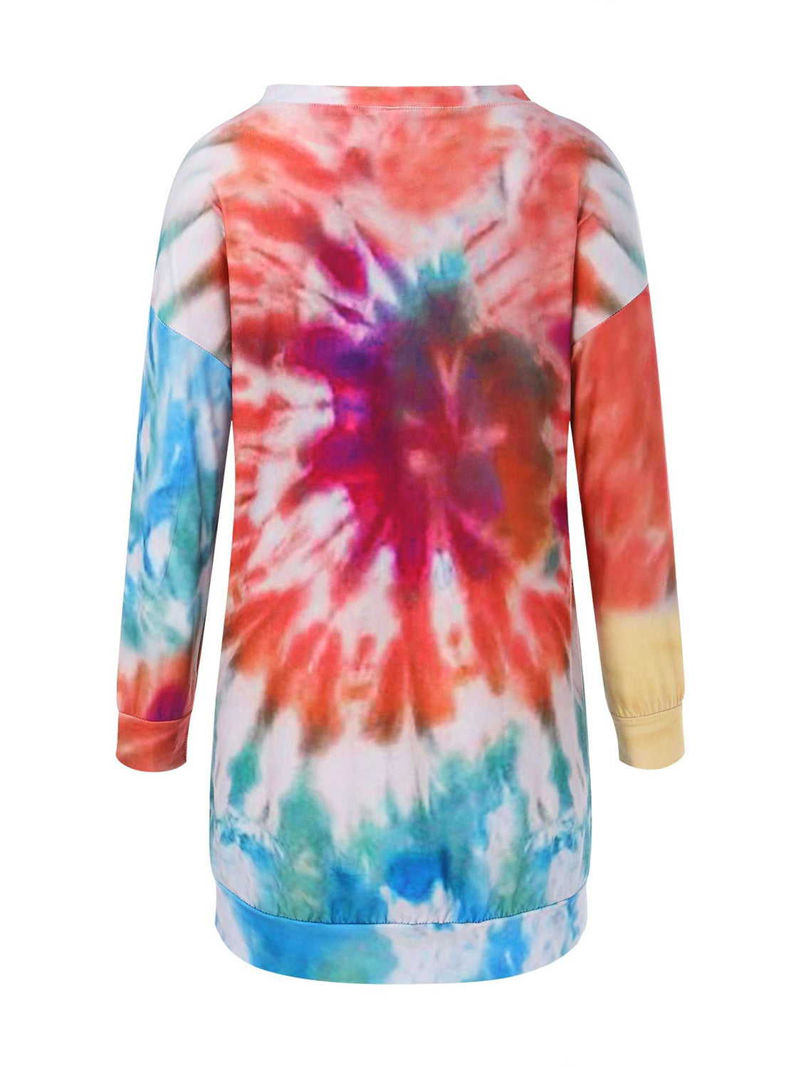Full Size Tie-Dye Round Neck Long Sleeve Dress - Charming Charlie