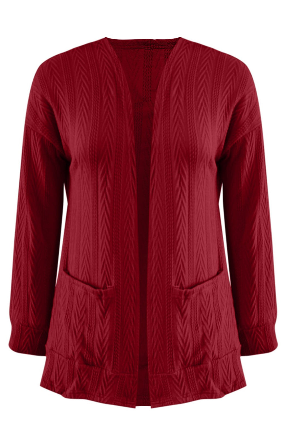 Full Size Textured Open Front Long Sleeve Cardigan - Charming Charlie