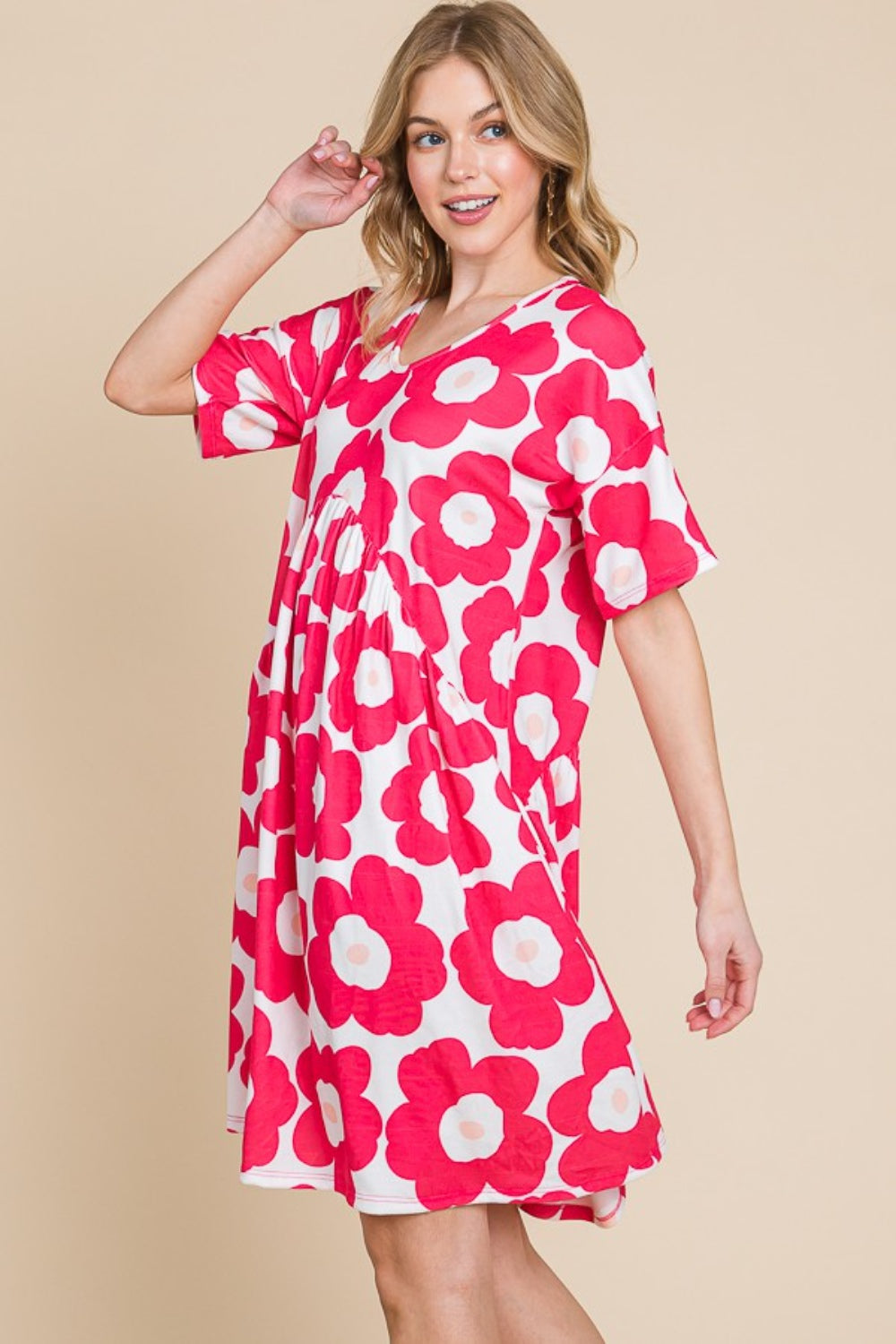 BOMBOM Flower Print Ruched Dress - Charming Charlie