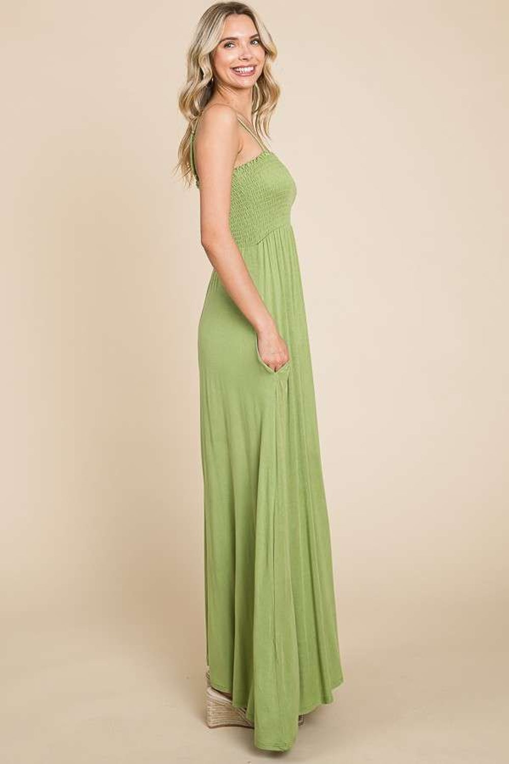 Culture Code Full Size Smocked Cami Maxi Dress with Pockets - Charming Charlie