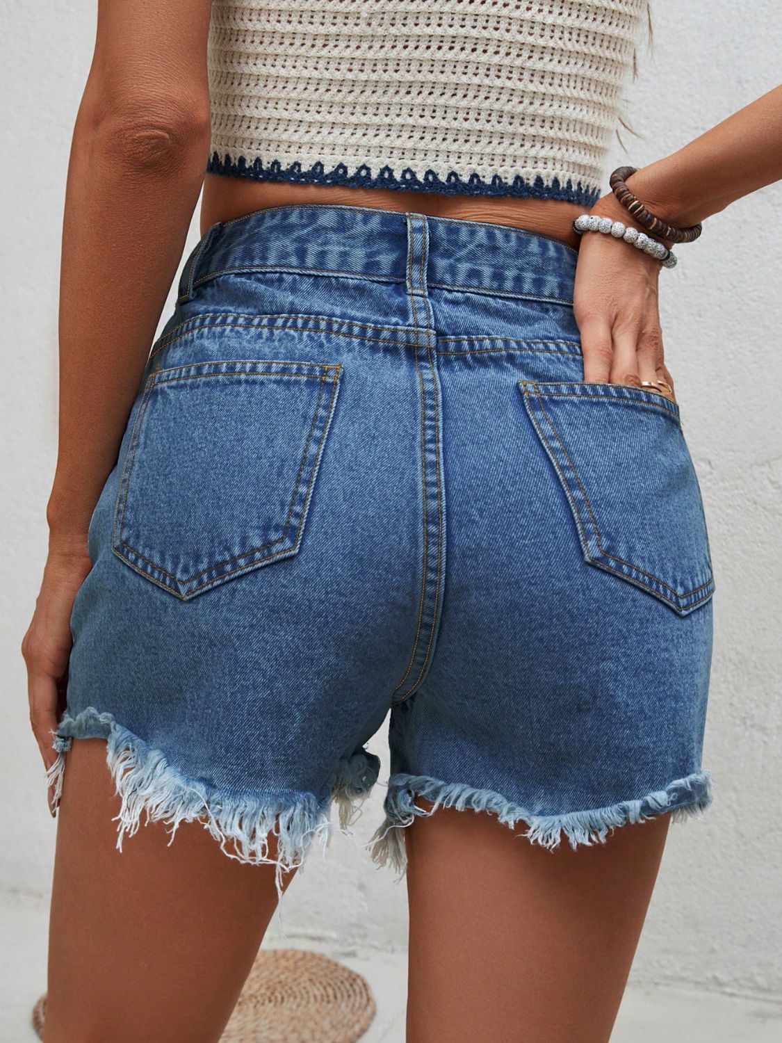Distressed Raw Hem Denim Shorts - Charming Charlie