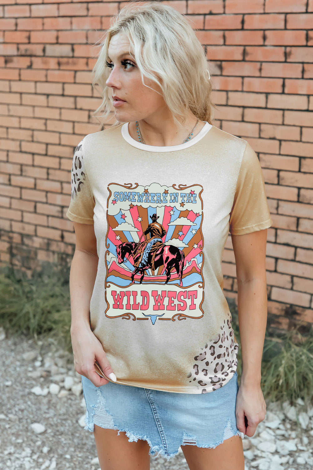 Graphic Round Neck Short Sleeve T-Shirt - Charming Charlie