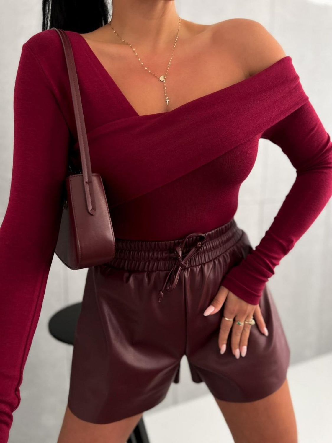 Asymmetrical Single Shoulder Long Sleeve T-Shirt - Charming Charlie