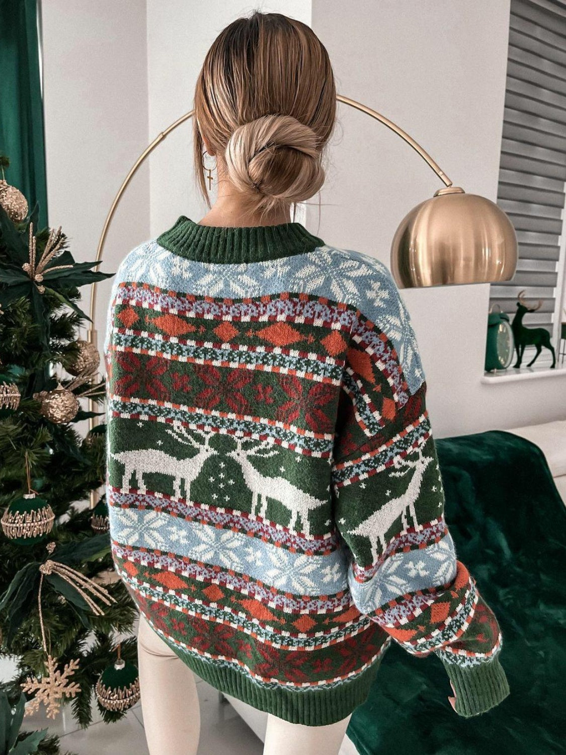 Geometric Round Neck Dropped Shoulder Sweater - Charming Charlie