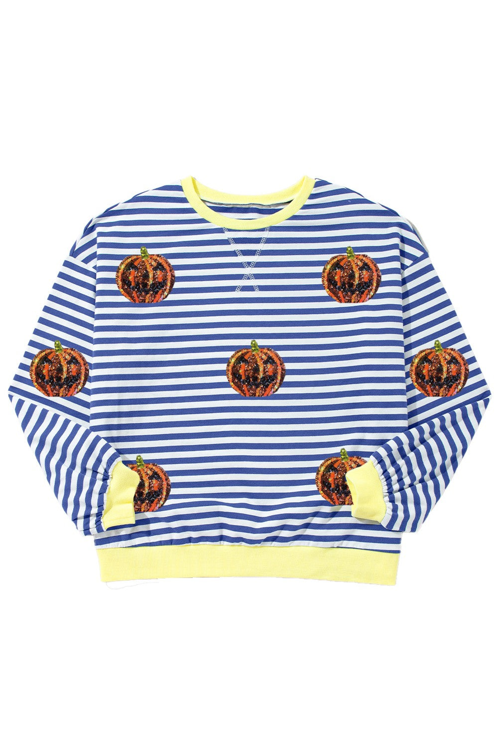 Pumpkin Striped Round Neck Long Sleeve Sweatshirt - Charming Charlie