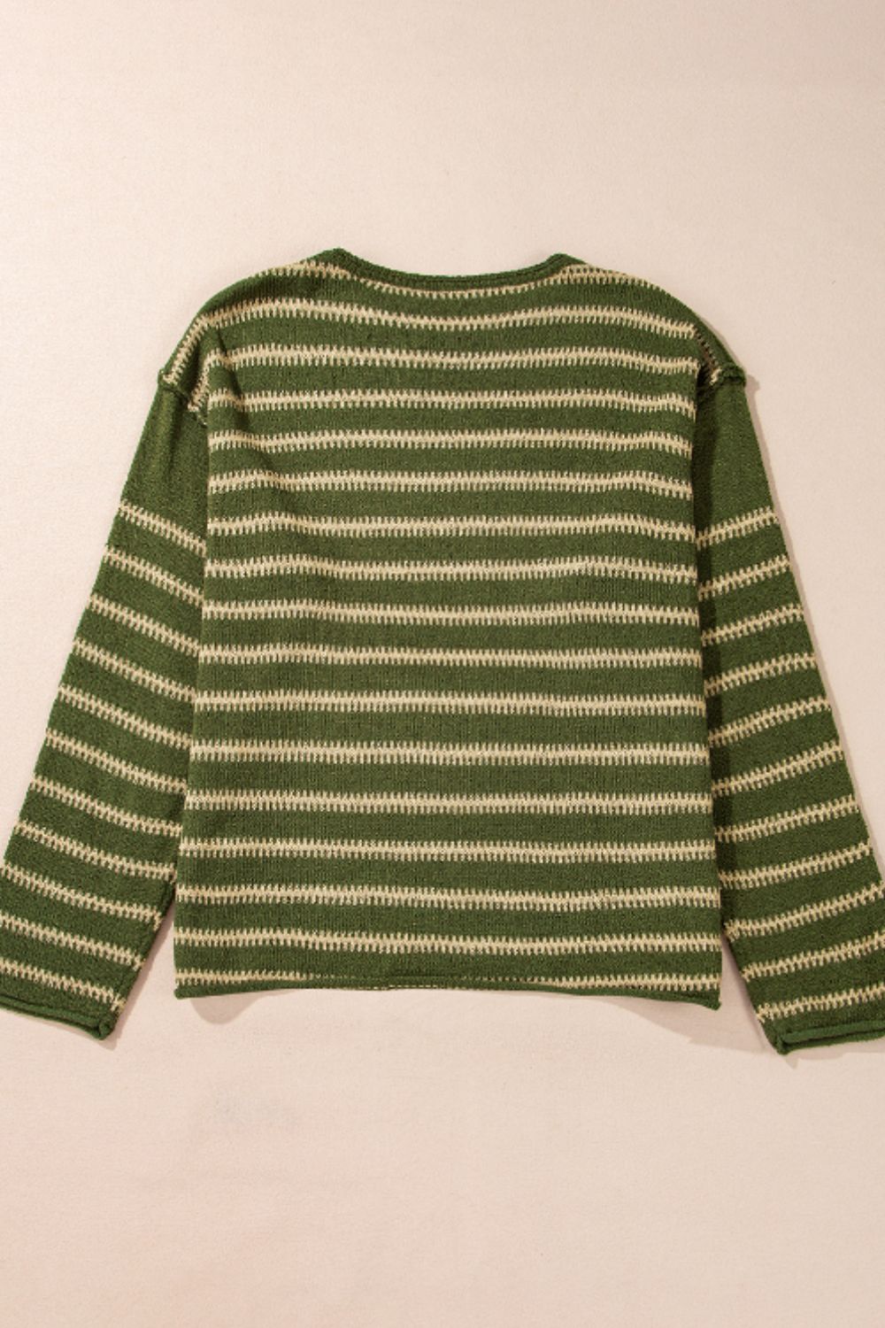 Striped Round Neck Dropped Shoulder Sweater - Charming Charlie