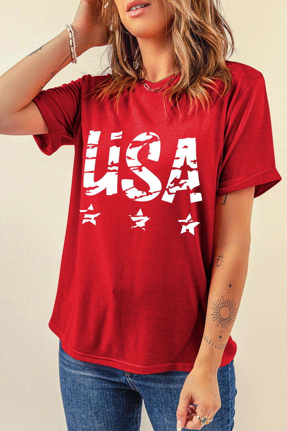 USA Round Neck Short Sleeve T-Shirt - Charming Charlie
