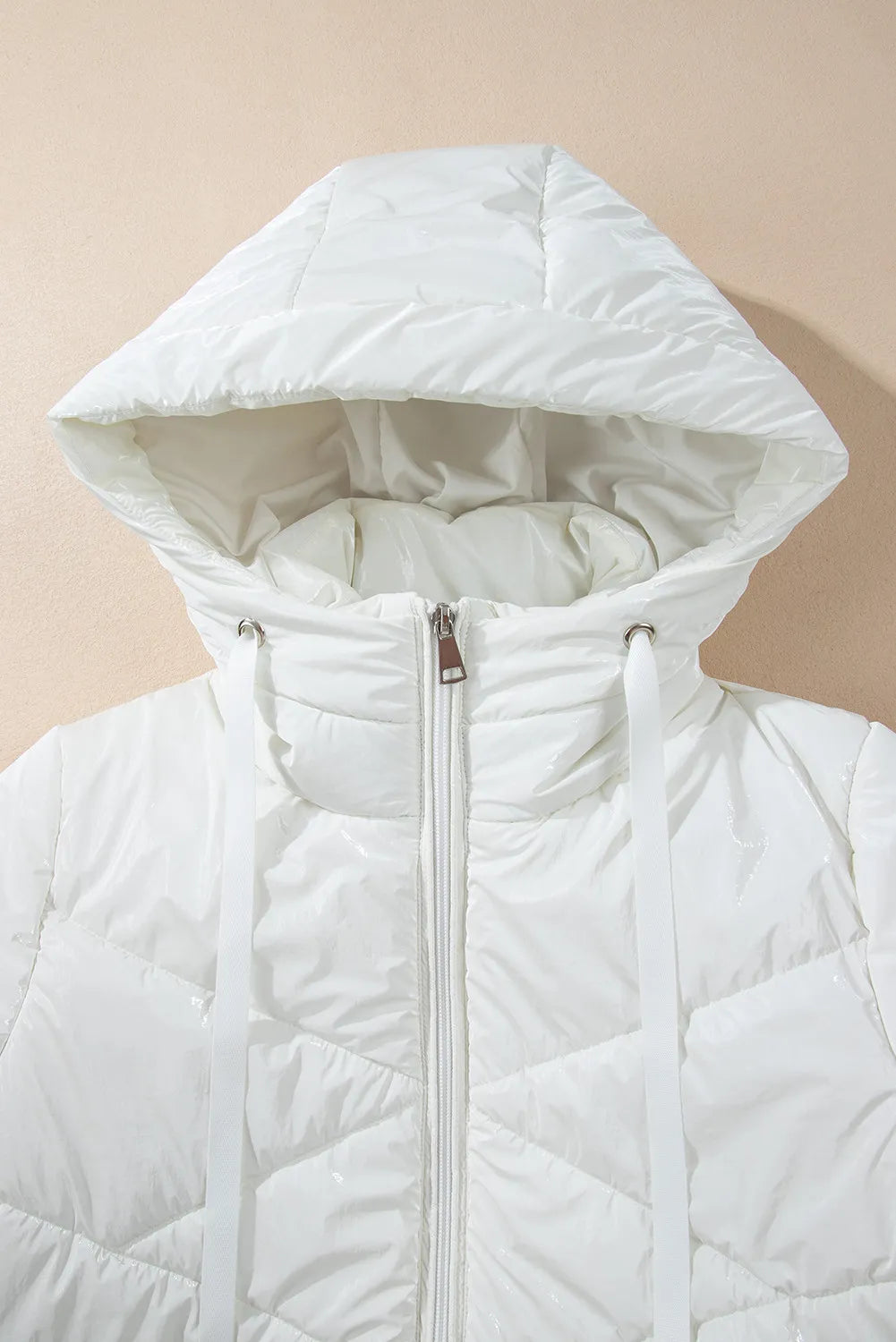 Drawstring Zip Up Long Sleeve Hooded Winter Coat - Charming Charlie