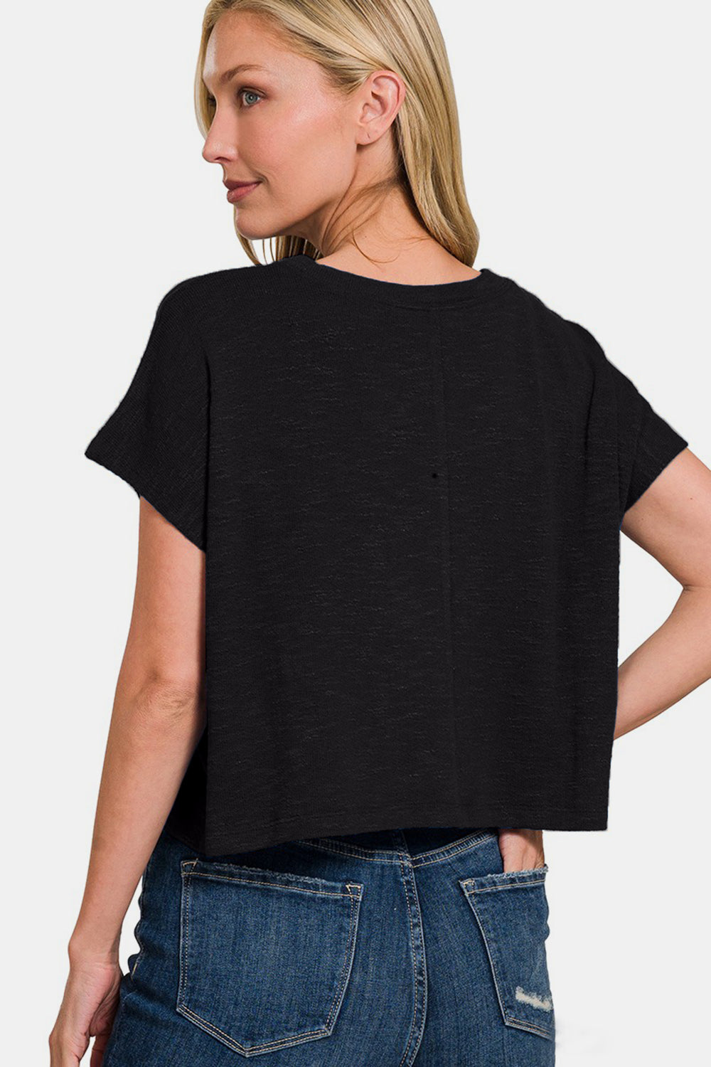 Zenana Round Neck Short Sleeve Crop T-Shirt - Charming Charlie