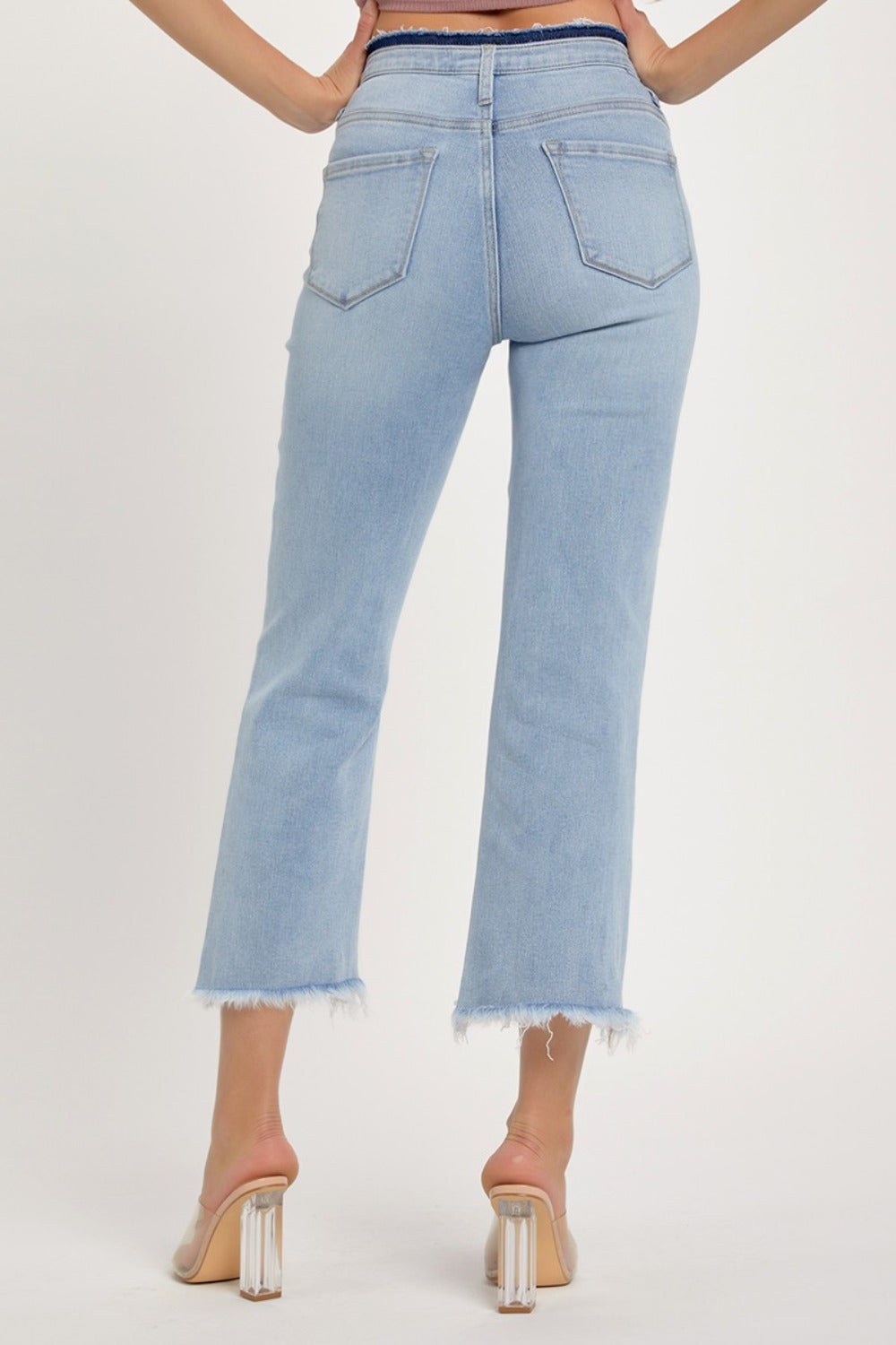 RISEN Full Size High Rise Raw Edge Crop Jeans - Charming Charlie