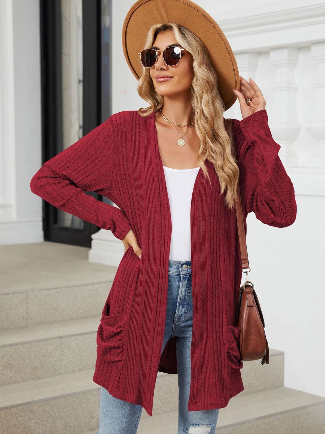 Pocketed Open Front Long Sleeve Cardigan - Charming Charlie