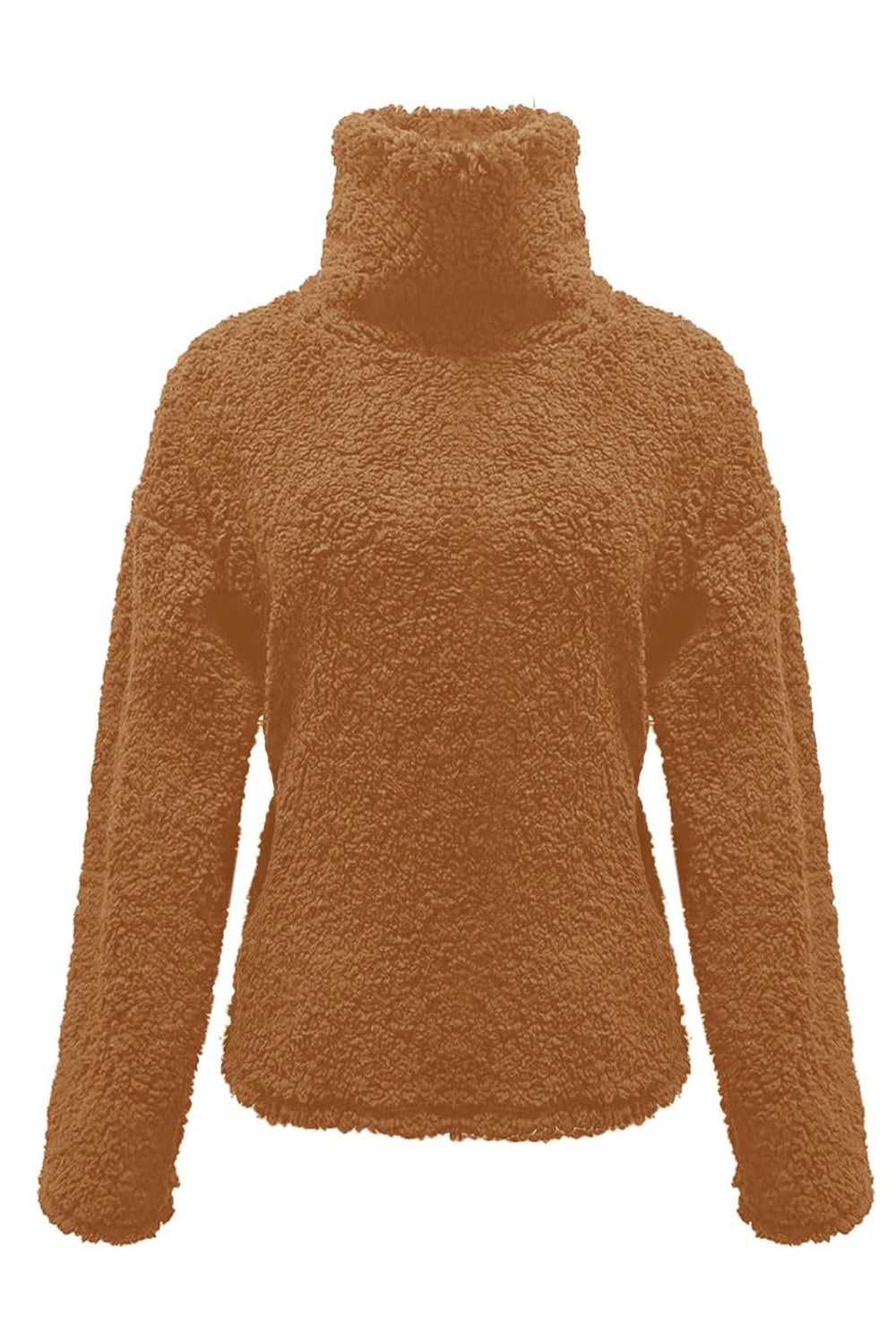Fuzzy Turtleneck Long Sleeve Sweatshirt - Charming Charlie