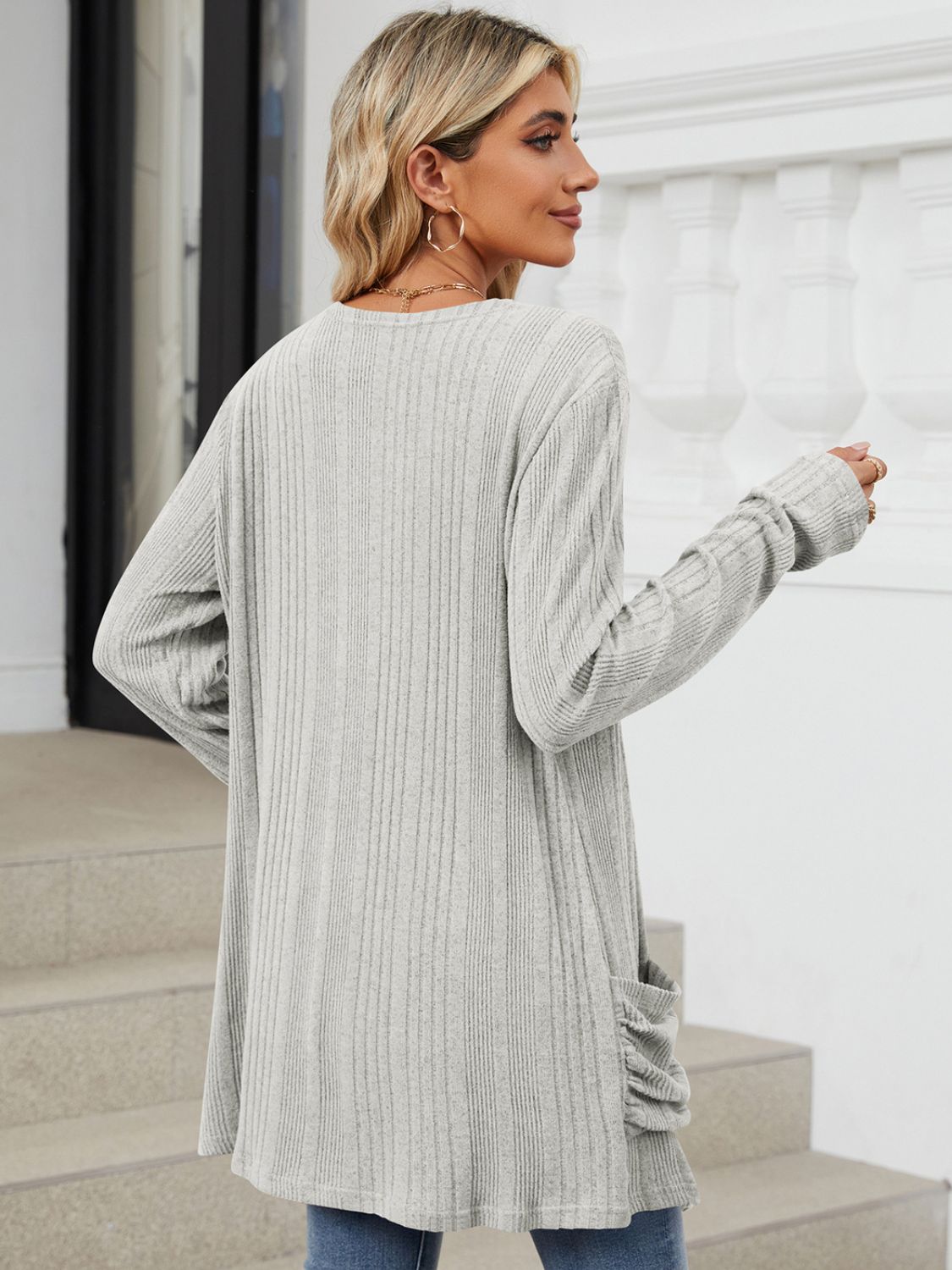 Pocketed Open Front Long Sleeve Cardigan - Charming Charlie