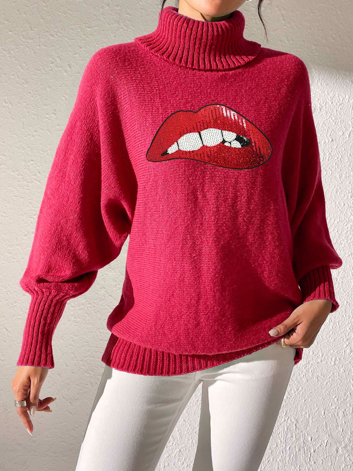 Lip Turtleneck Long Sleeve Sweater - Charming Charlie