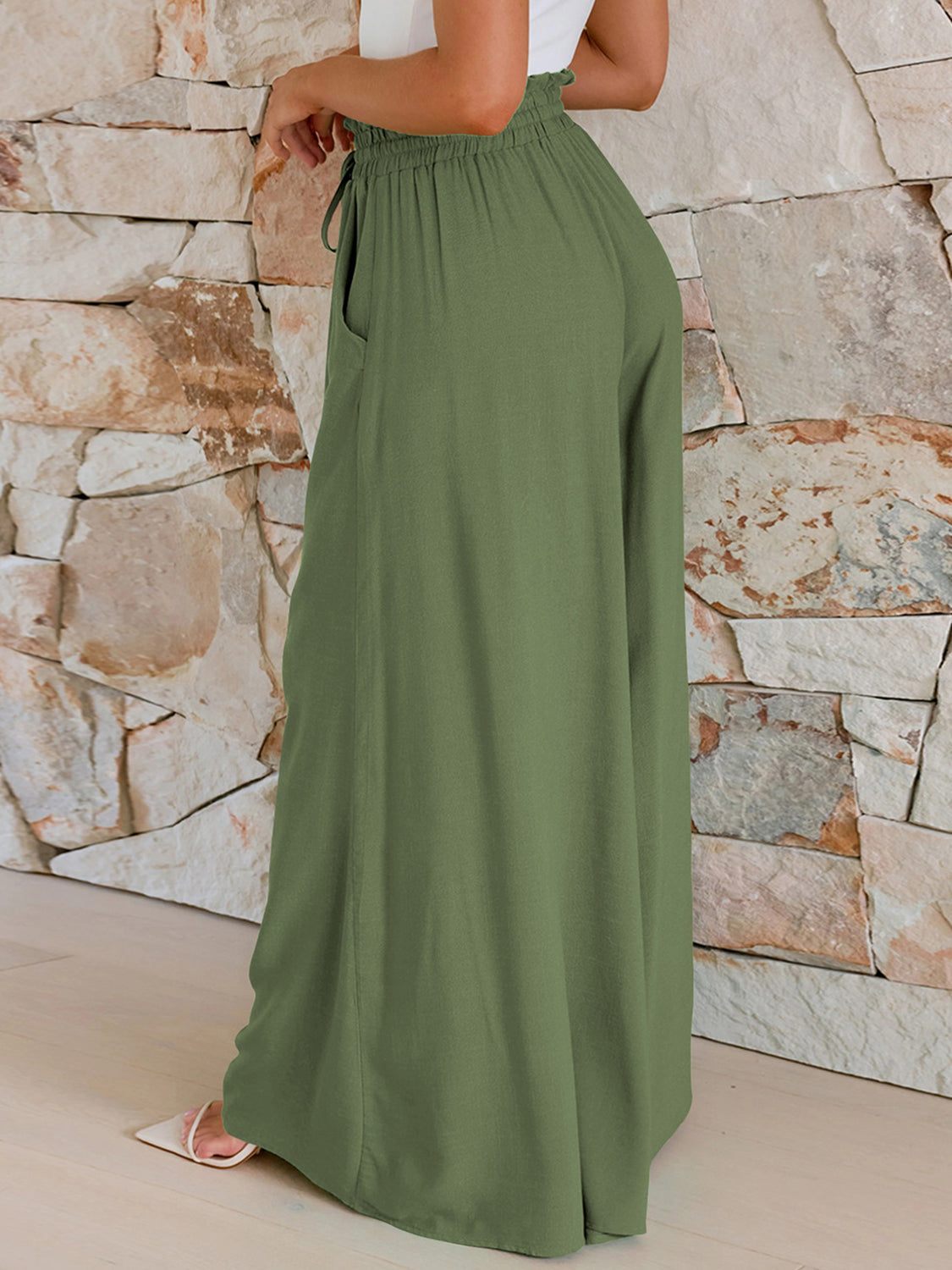 Drawstring Wide Leg Pants with Pockets - Charming Charlie