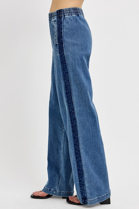 RISEN Full Size Elastic Waist Wide Leg Jeans Plus Size - Charming Charlie