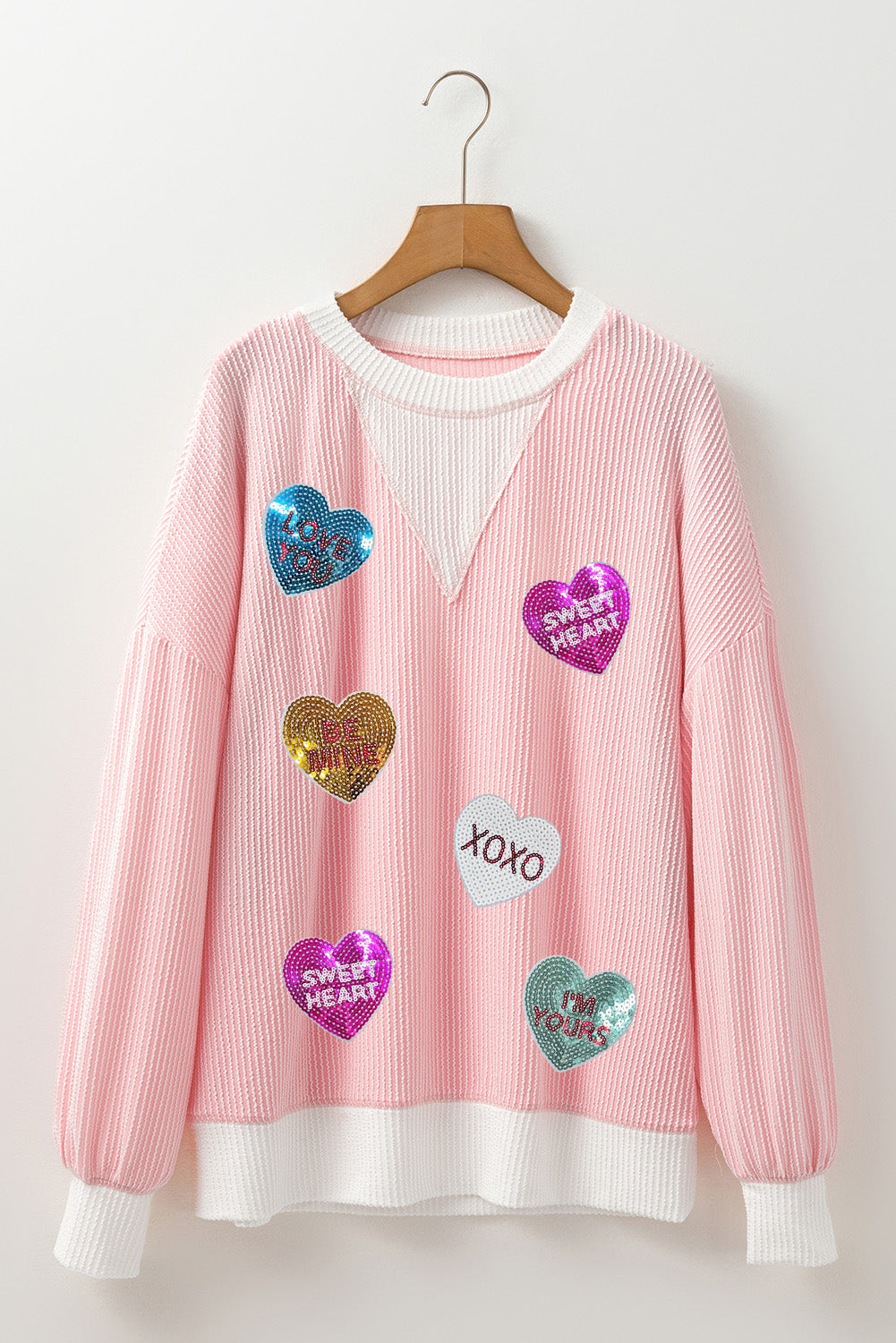 Valentine’s Day Sequin Heart Long Sleeve Sweatshirt - Charming Charlie