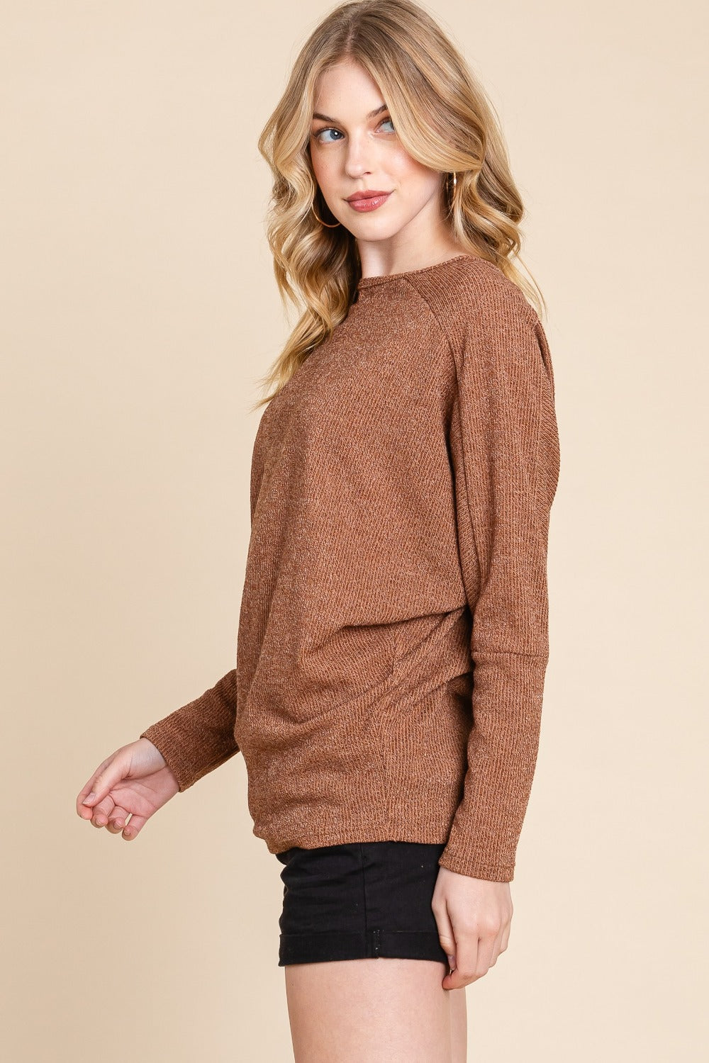 BOMBOM Drop Shoulder Long Sleeve Knit Top - Charming Charlie