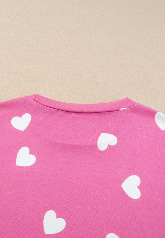 Heart Round Neck Long Sleeve Top and Elastic Waist Shorts Set - Charming Charlie