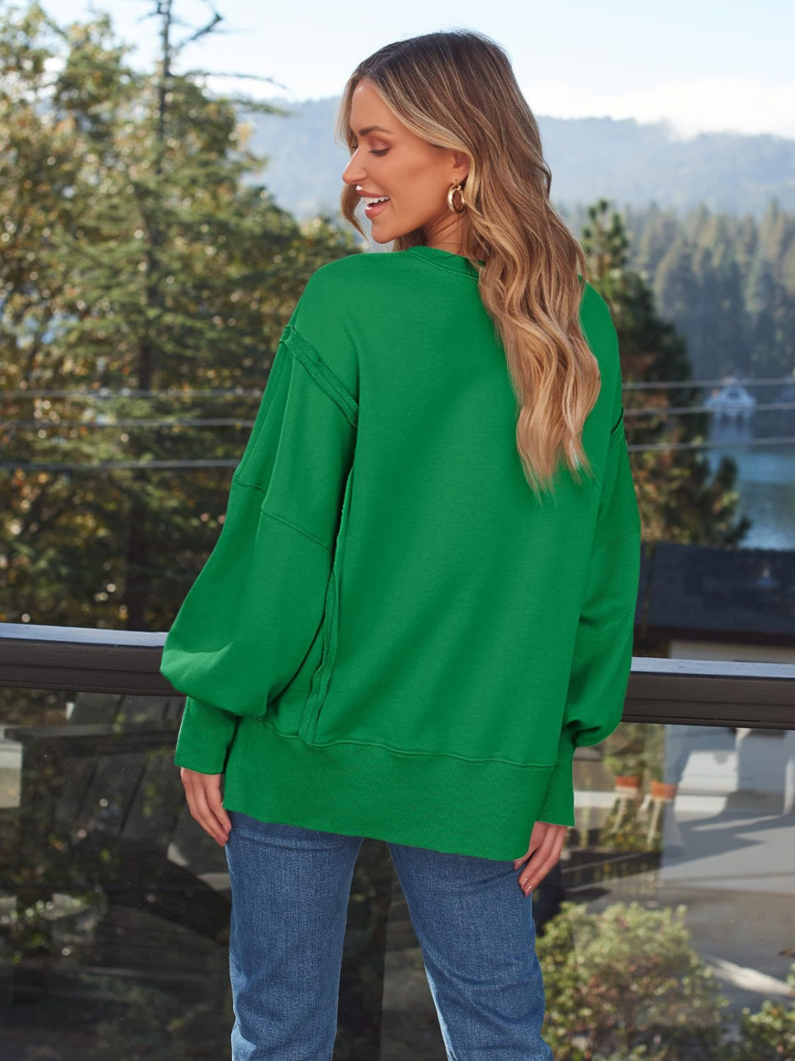 Slit Round Neck Long Sleeve Sweatshirt - Charming Charlie