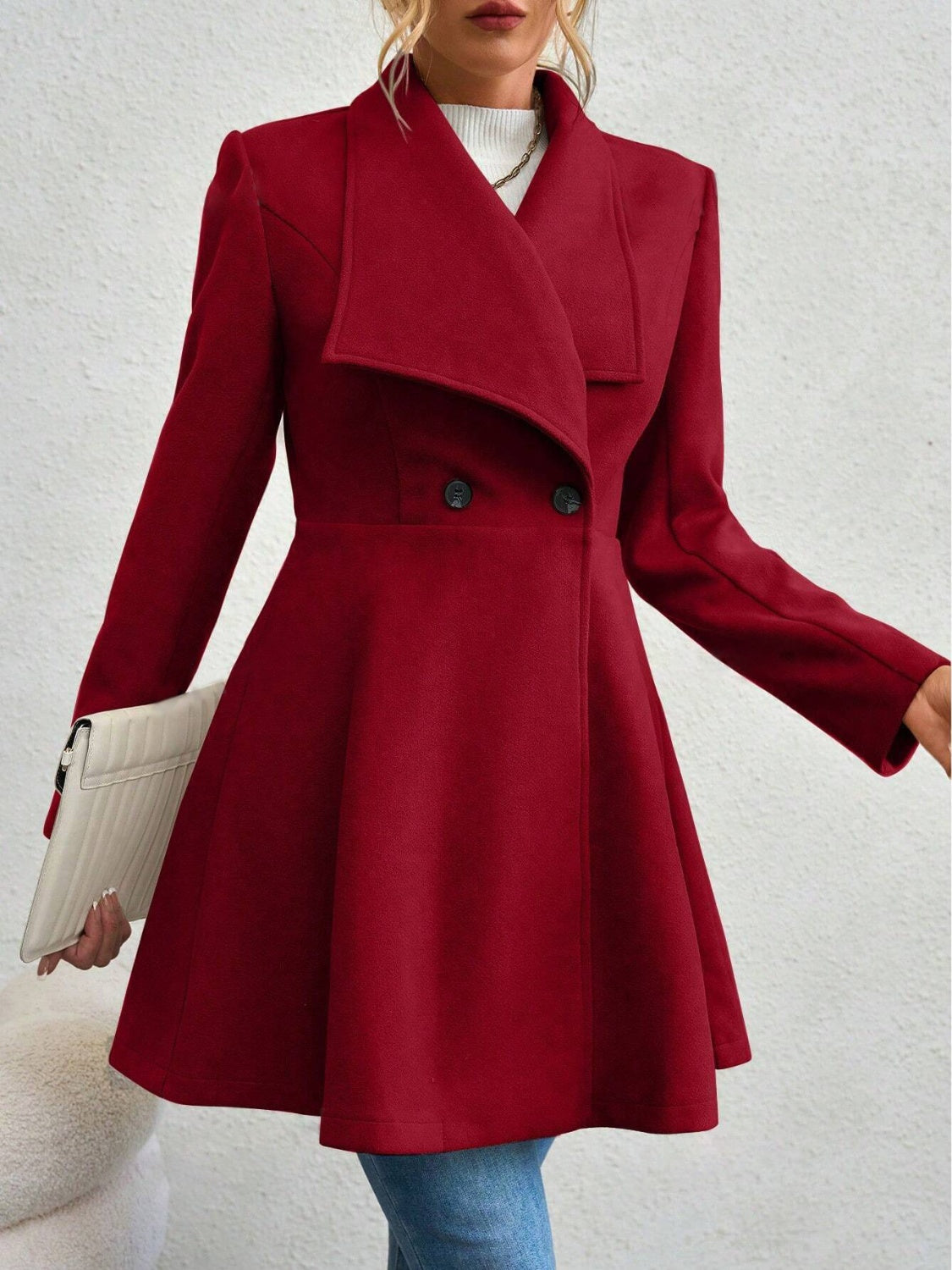 Collared Neck Button Up Long Sleeve Coat - Charming Charlie