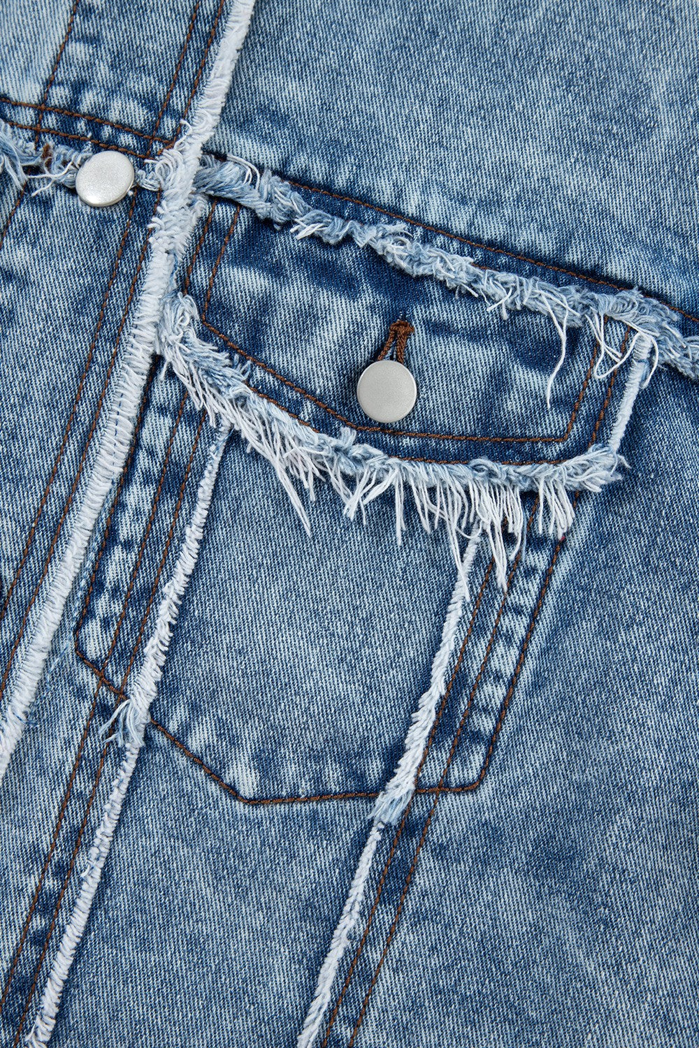 Raw Hem Drawstring Plaid Denim Jacket - Charming Charlie