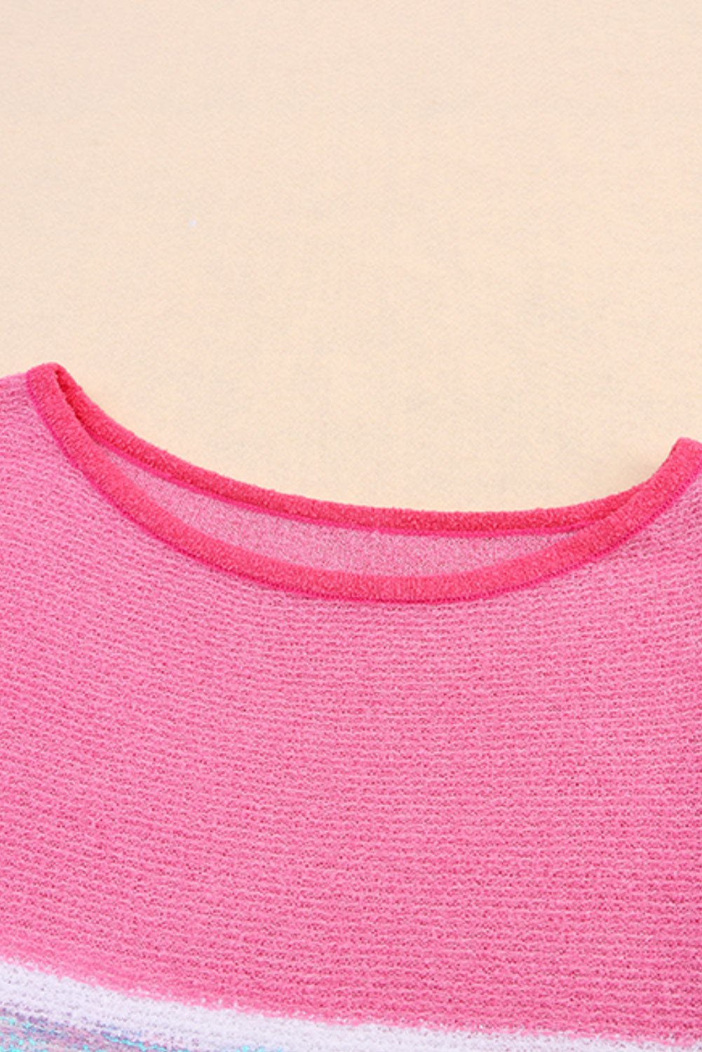 Contrast Round Neck Three-Quarter Sleeve Knit Top - Charming Charlie