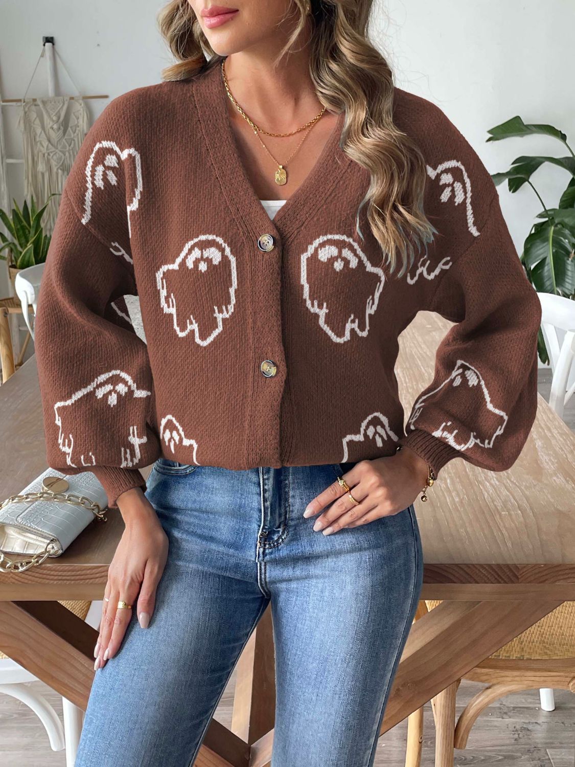V-Neck Dropped Shoulder Cardigan - Charming Charlie