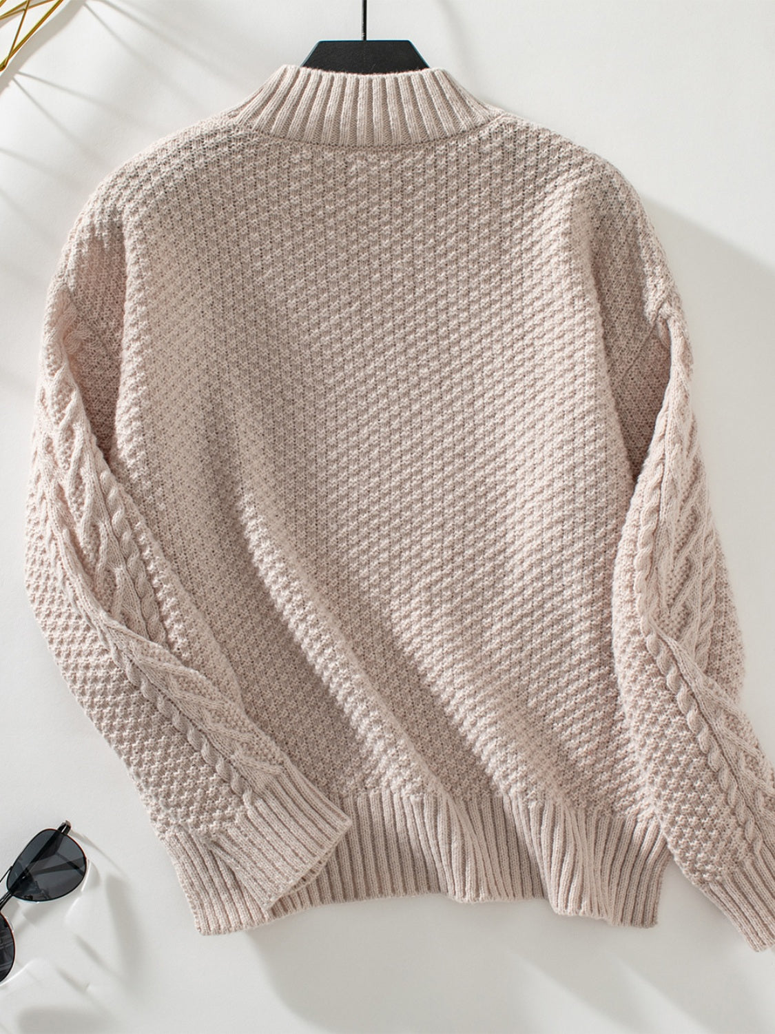 Cable-Knit Mock Neck Long Sleeve Sweater - Charming Charlie