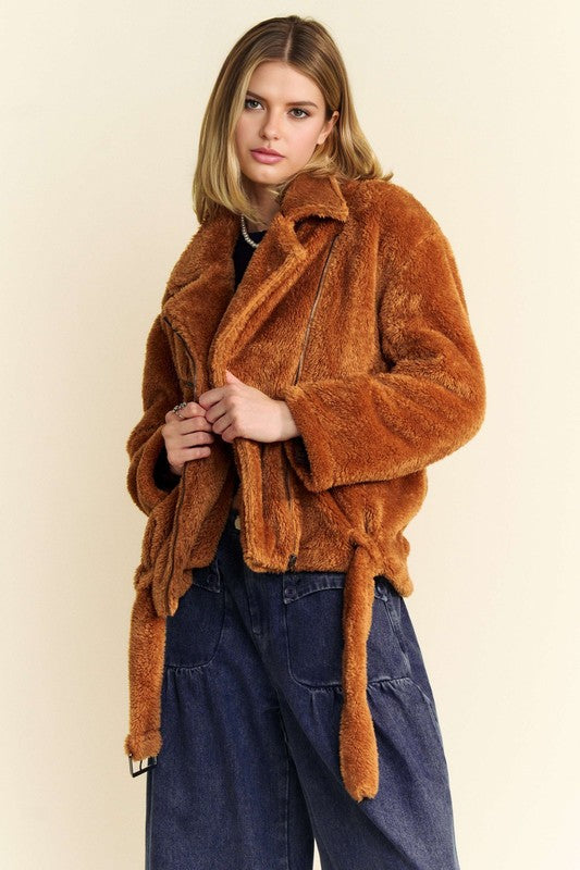 Davi & Dani Fuzzy Zip Up Collared Neck Jacket - Charming Charlie