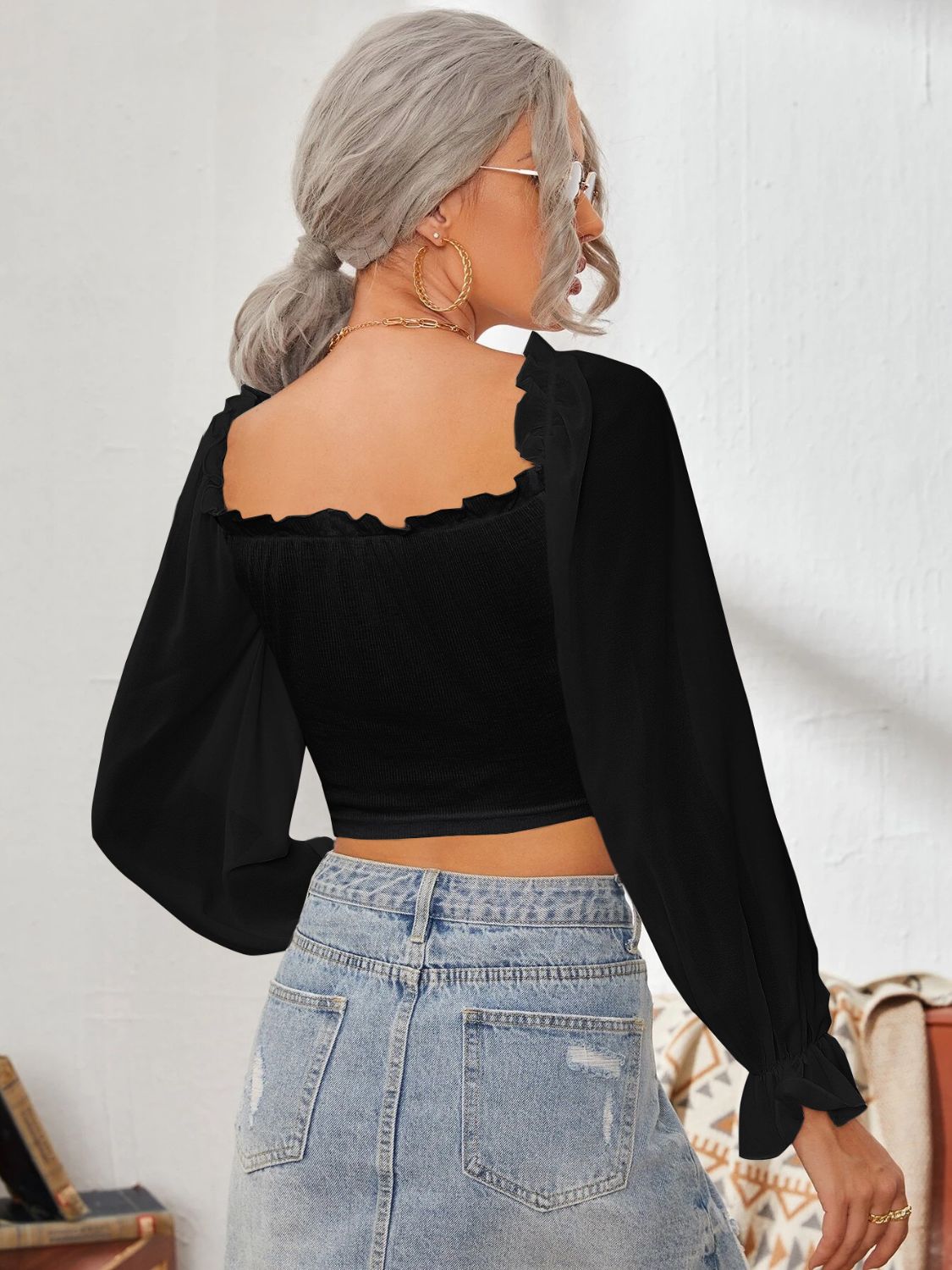 Mesh Sweetheart Neck Flounce Sleeve Top - Charming Charlie