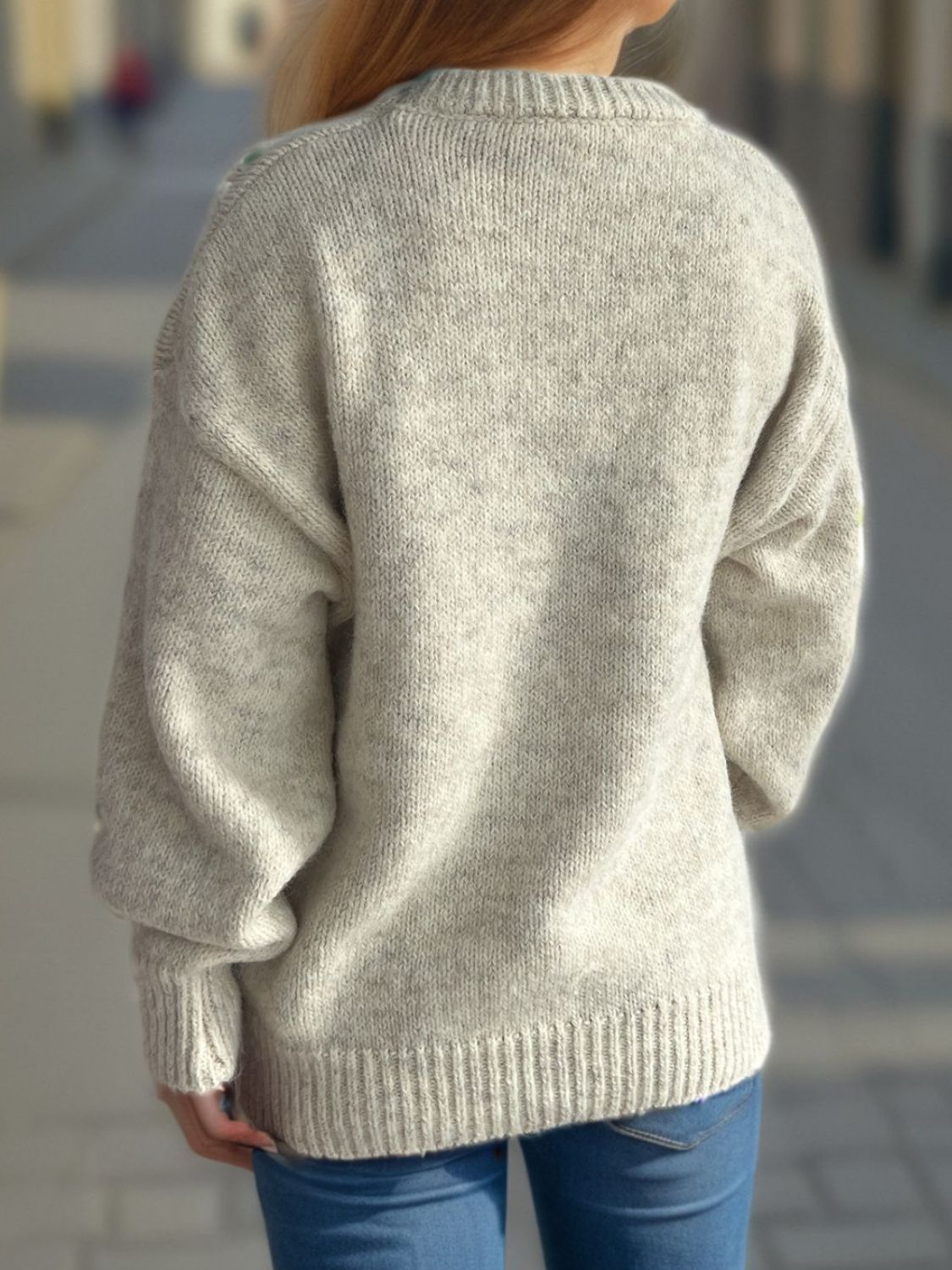 Round Neck Long Sleeve Sweater - Charming Charlie