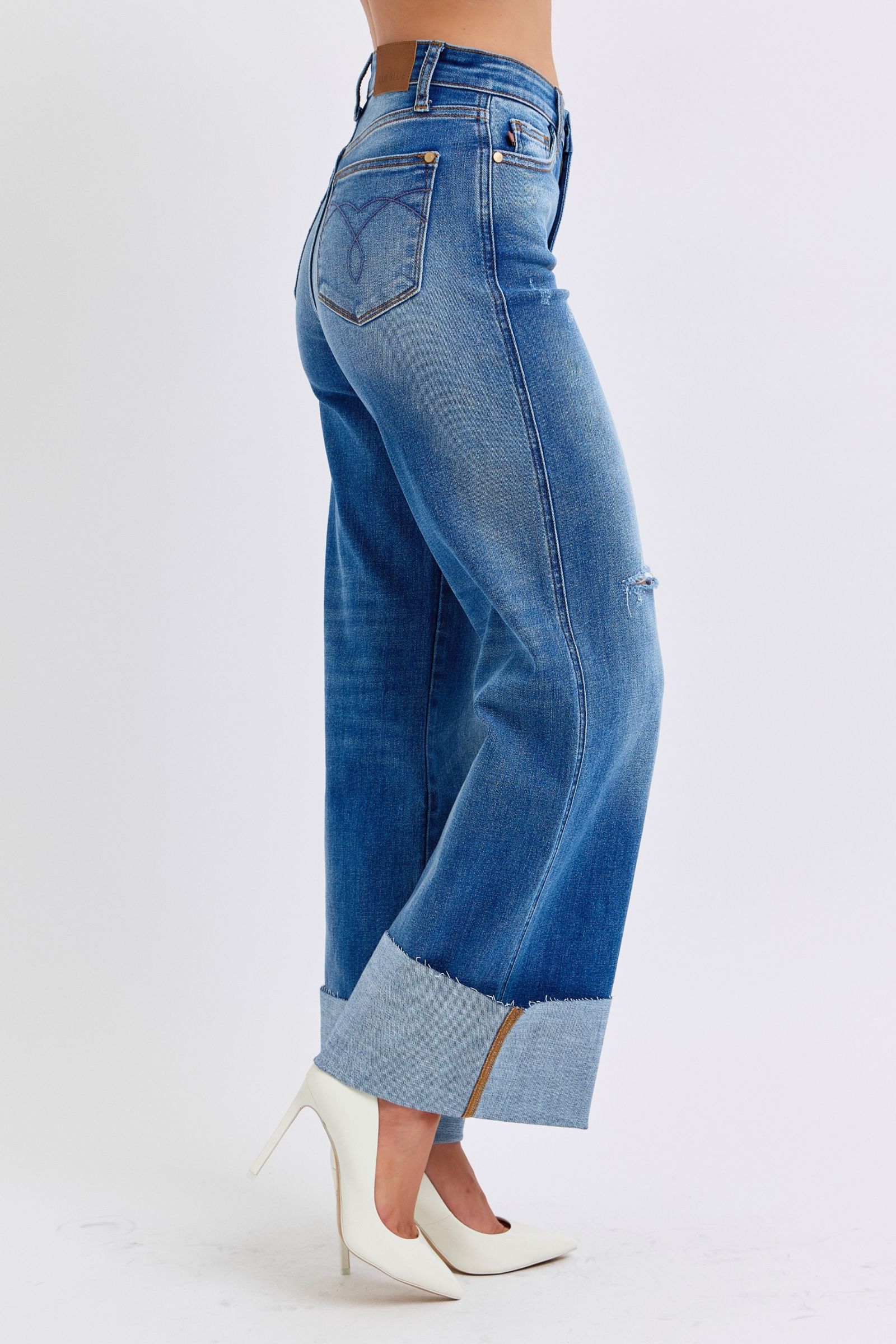 Judy Blue Full Size Distressed High Waist Wide Leg Jeans - Charming Charlie