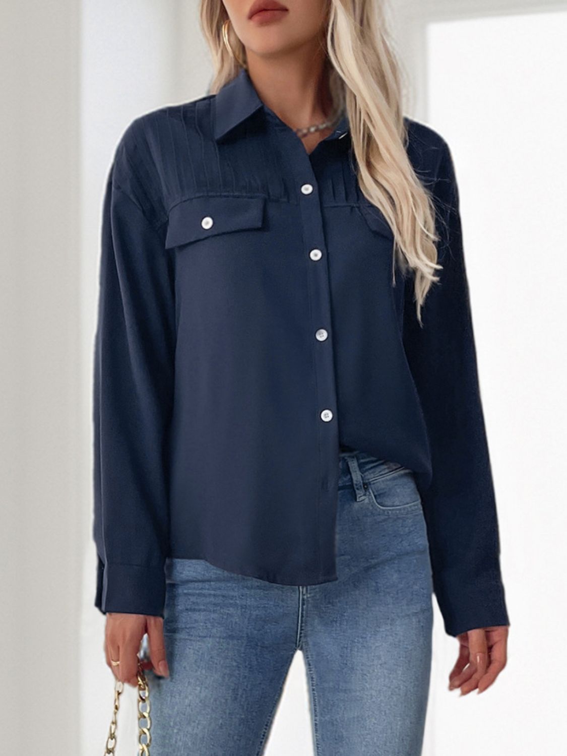 Perfee Buttoned Down Long Sleeve Shirt - Charming Charlie