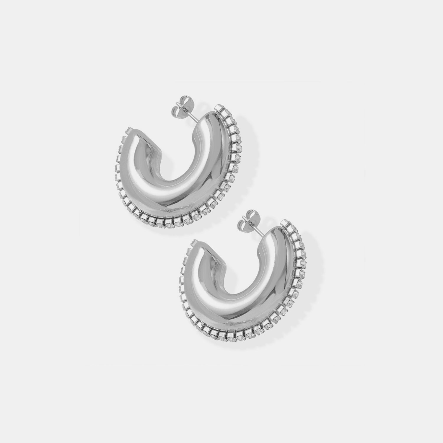 Titanium Steel Inlaid Zircon C-Hoop Earrings - Charming Charlie