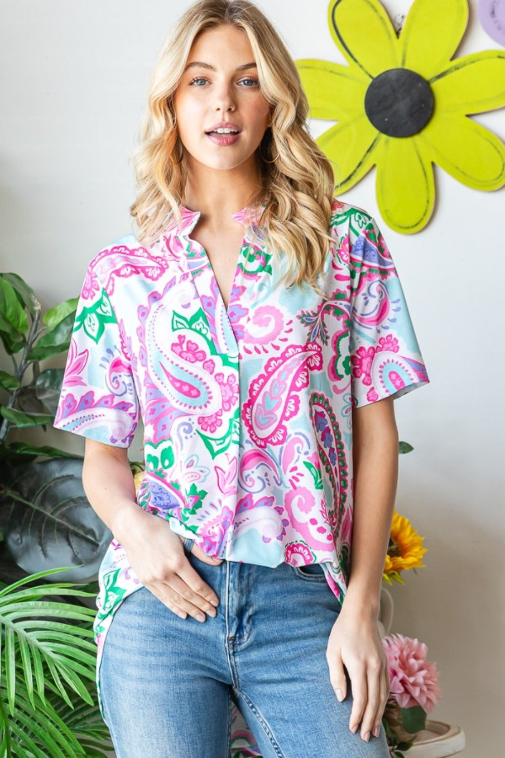 Heimish Full Size Paisley Print Short Sleeve Top - Charming Charlie