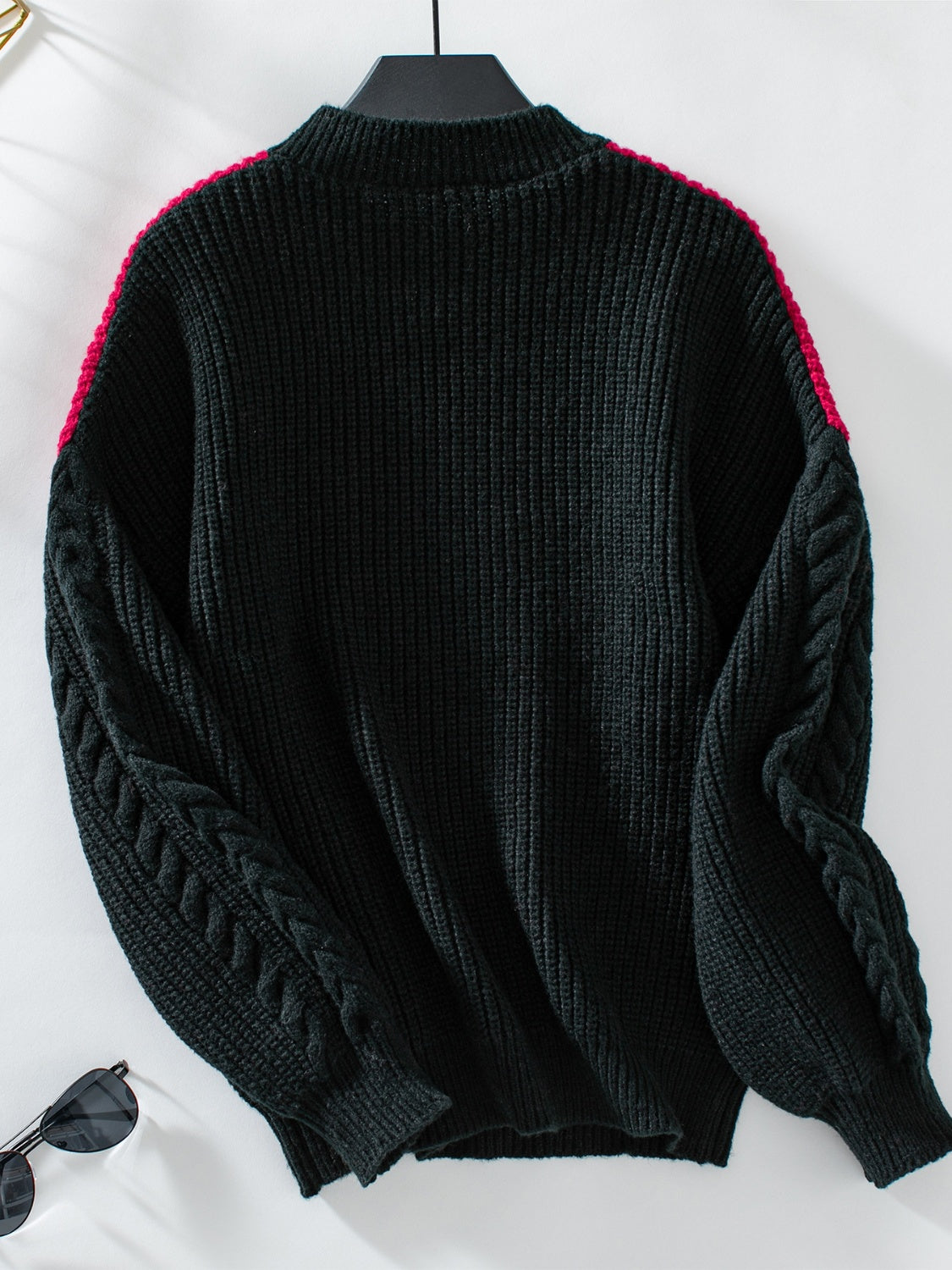 Contrast Round Neck Long Sleeve Sweater - Charming Charlie