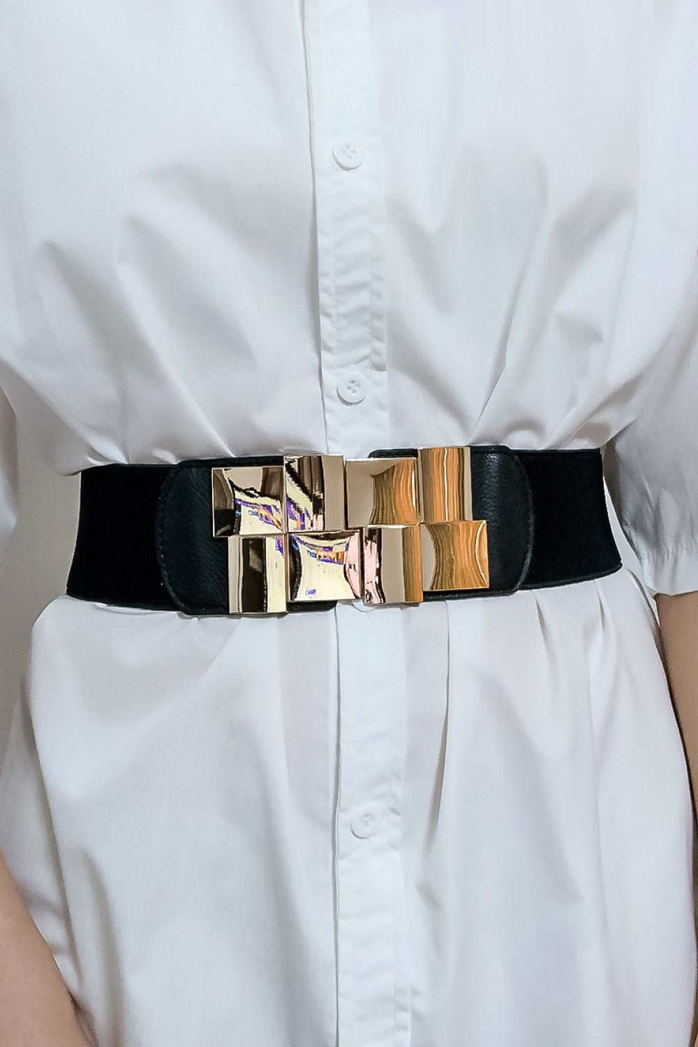 Geometric Buckle Elastic Wide Belt - Charming Charlie