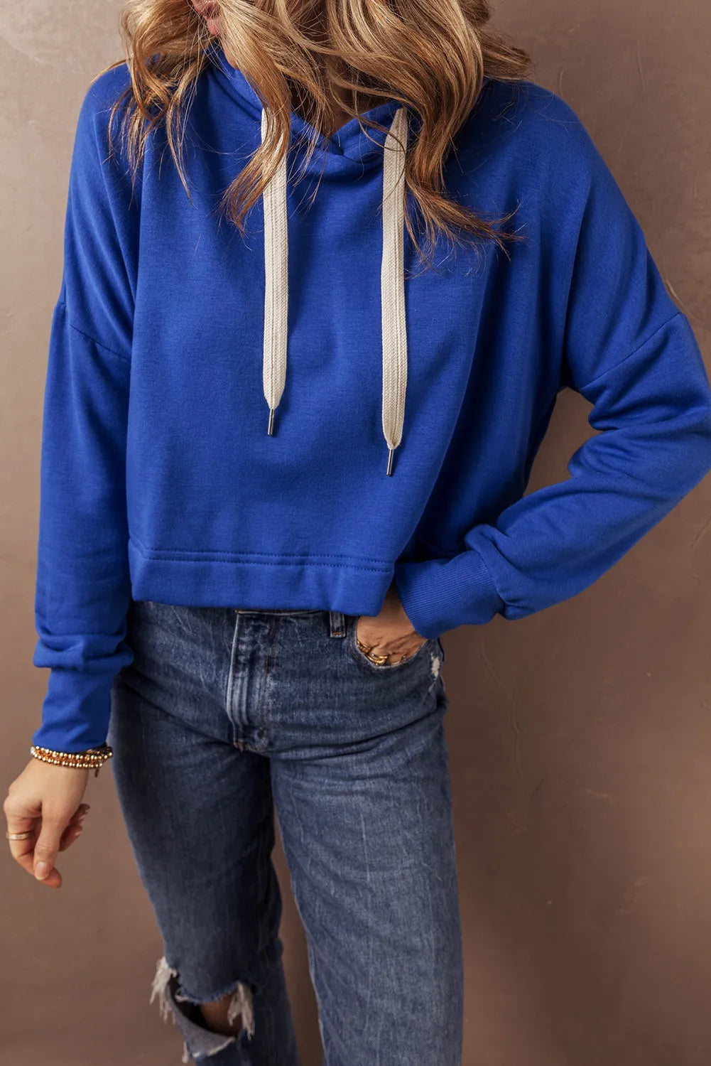 Drawstring Long Sleeve Hoodie - Charming Charlie