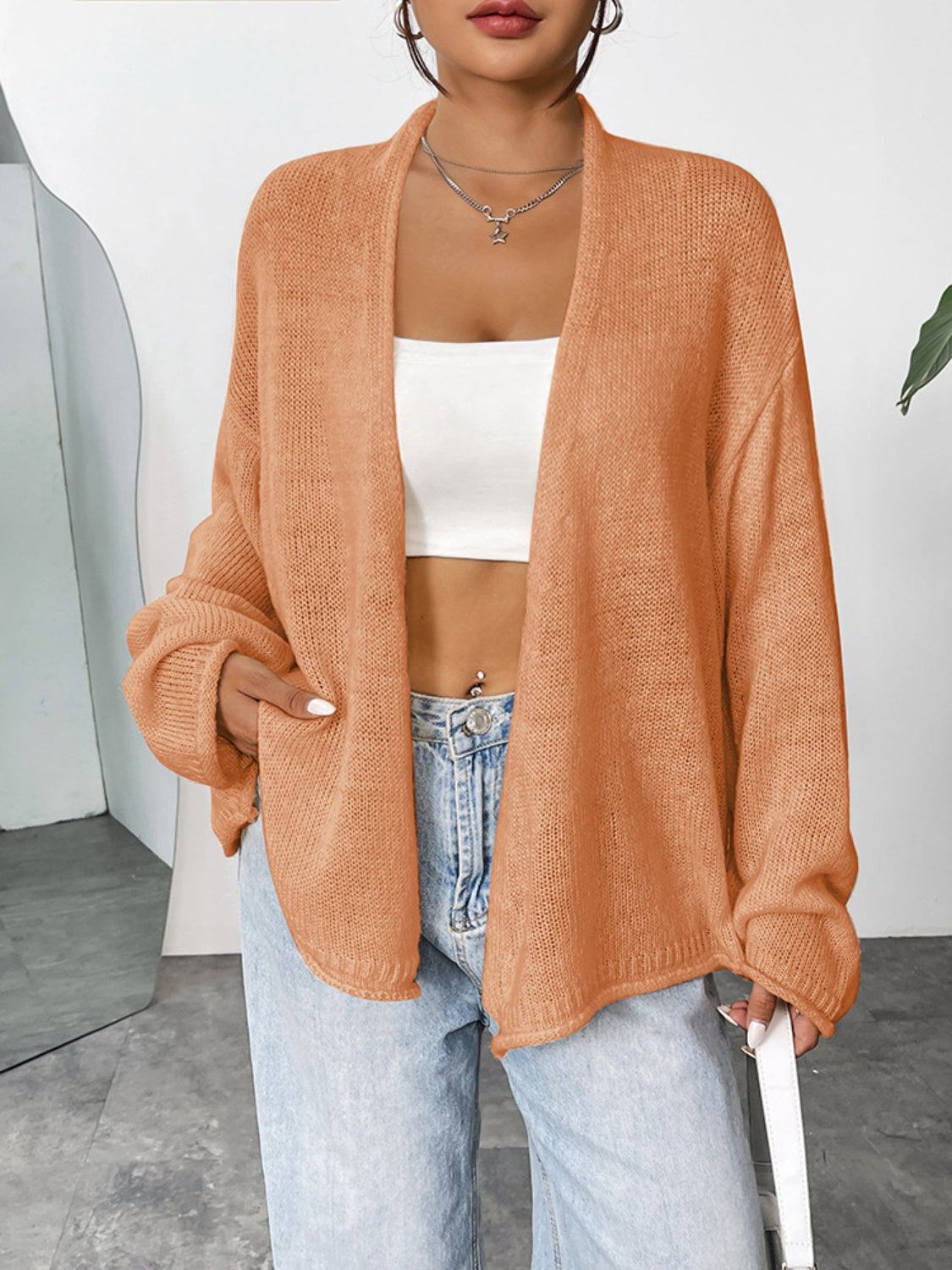 Open Front Dropped Shoulder Cardigan - Charming Charlie