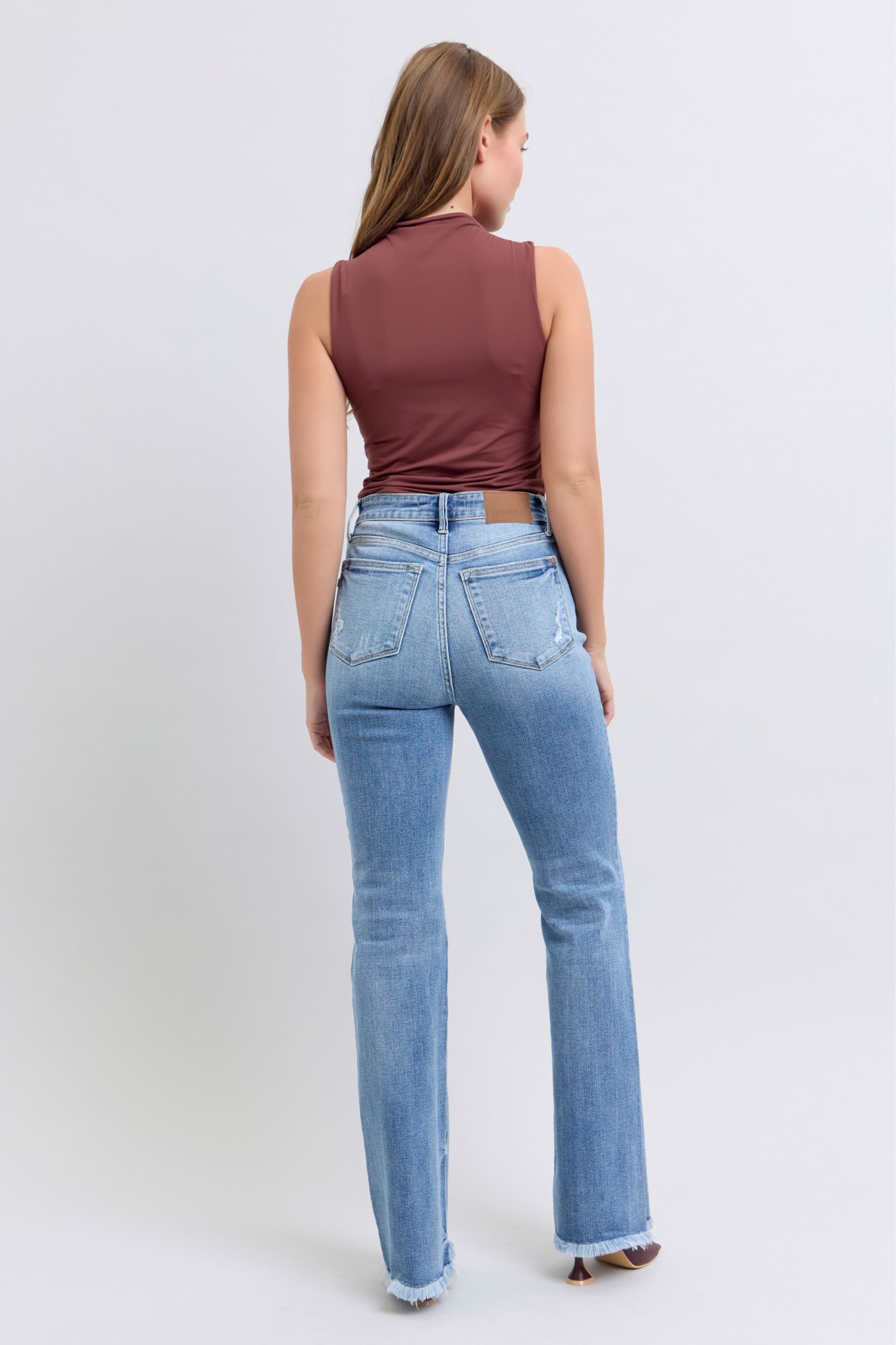 Judy Blue Full Size Raw Hem High Rise Bootcut Jeans - Charming Charlie