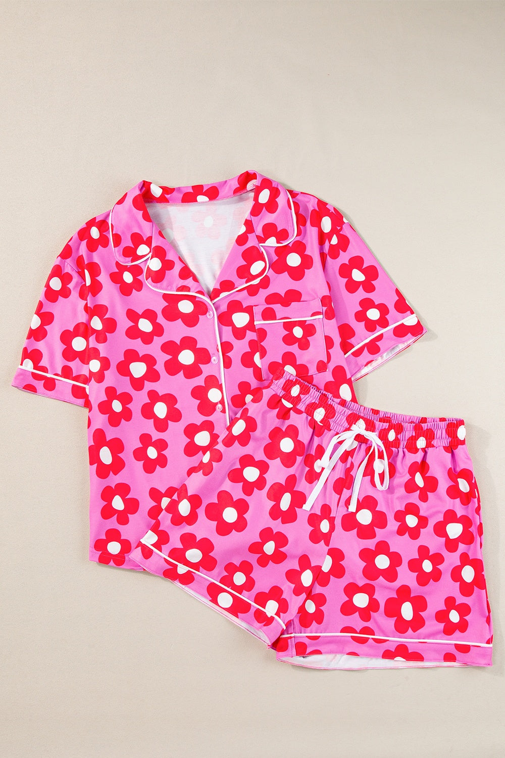 Pocketed Flower Half Sleeve Top and Shorts Lounge Set - Charming Charlie