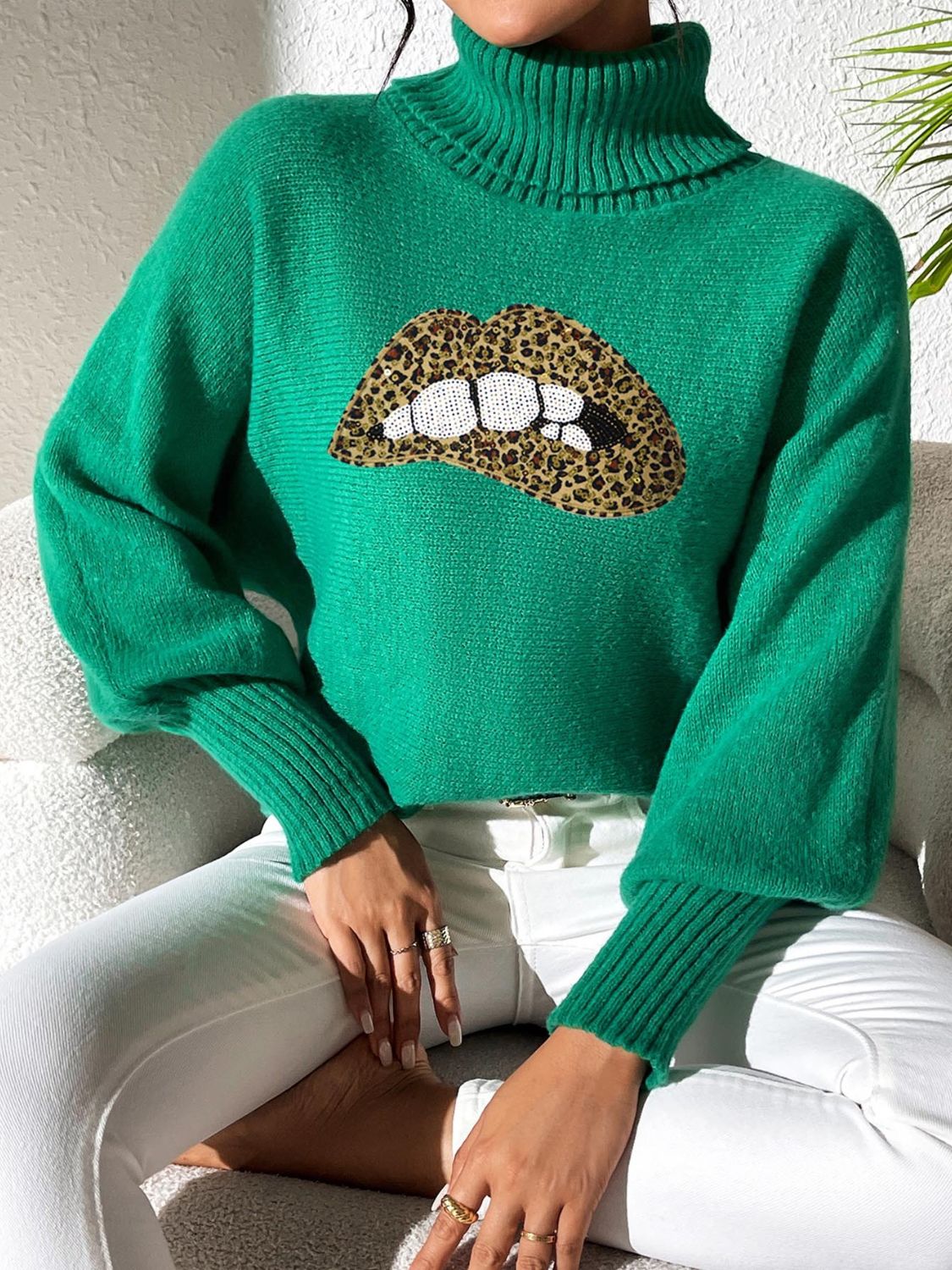 Lip Turtleneck Long Sleeve Sweater - Charming Charlie