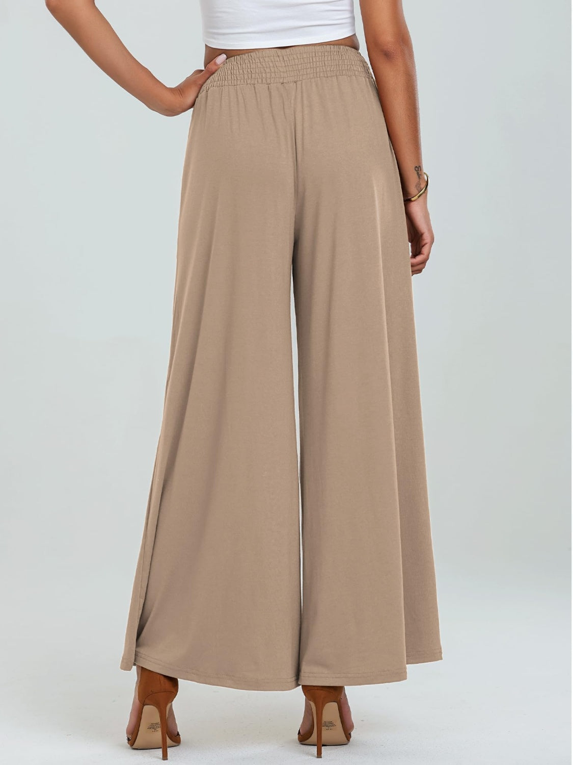 Pocketed Elastic Waist Wide Leg Pants - Charming Charlie