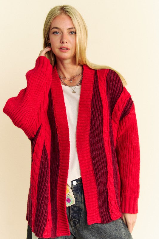 Davi & Dani Cable-Knit Color Block Open Front Cardigan - Charming Charlie